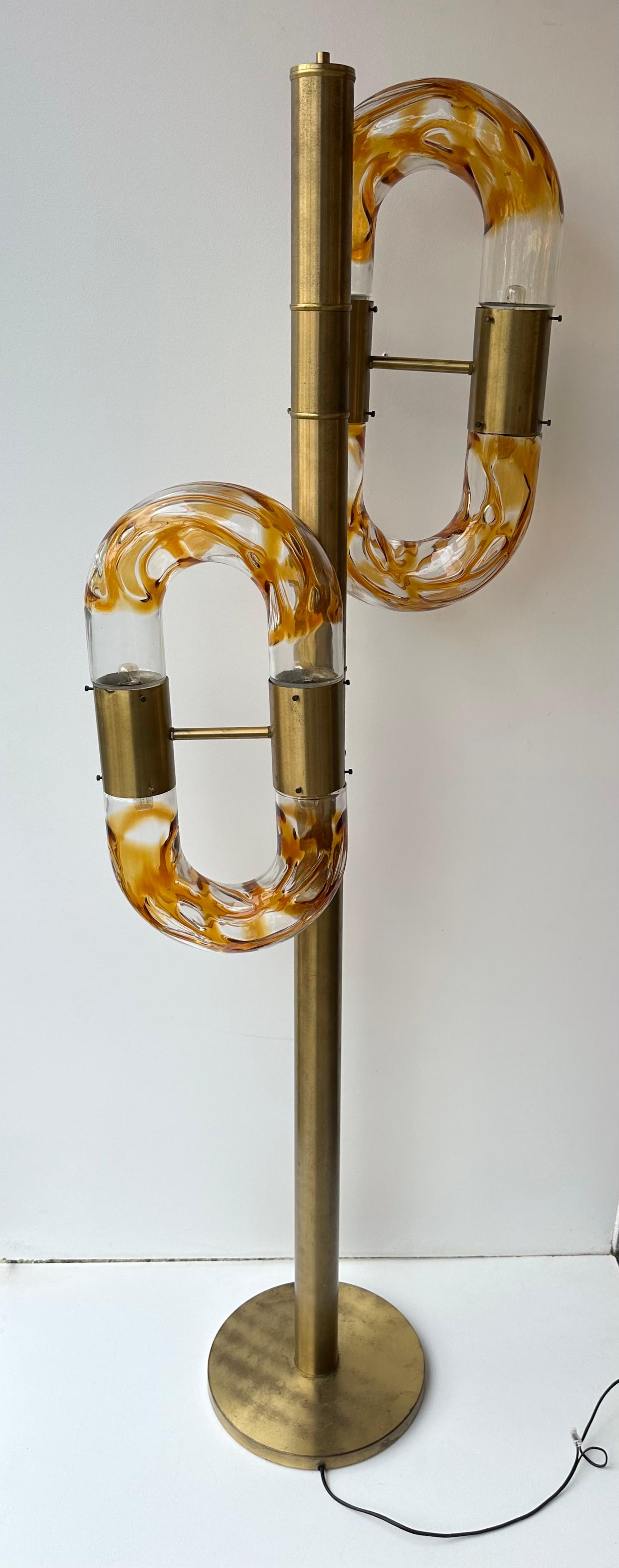 Laiton Lampadaire à chaîne en laiton de Murano par Aldo Nason pour Mazzega, Italie, 1970 en vente