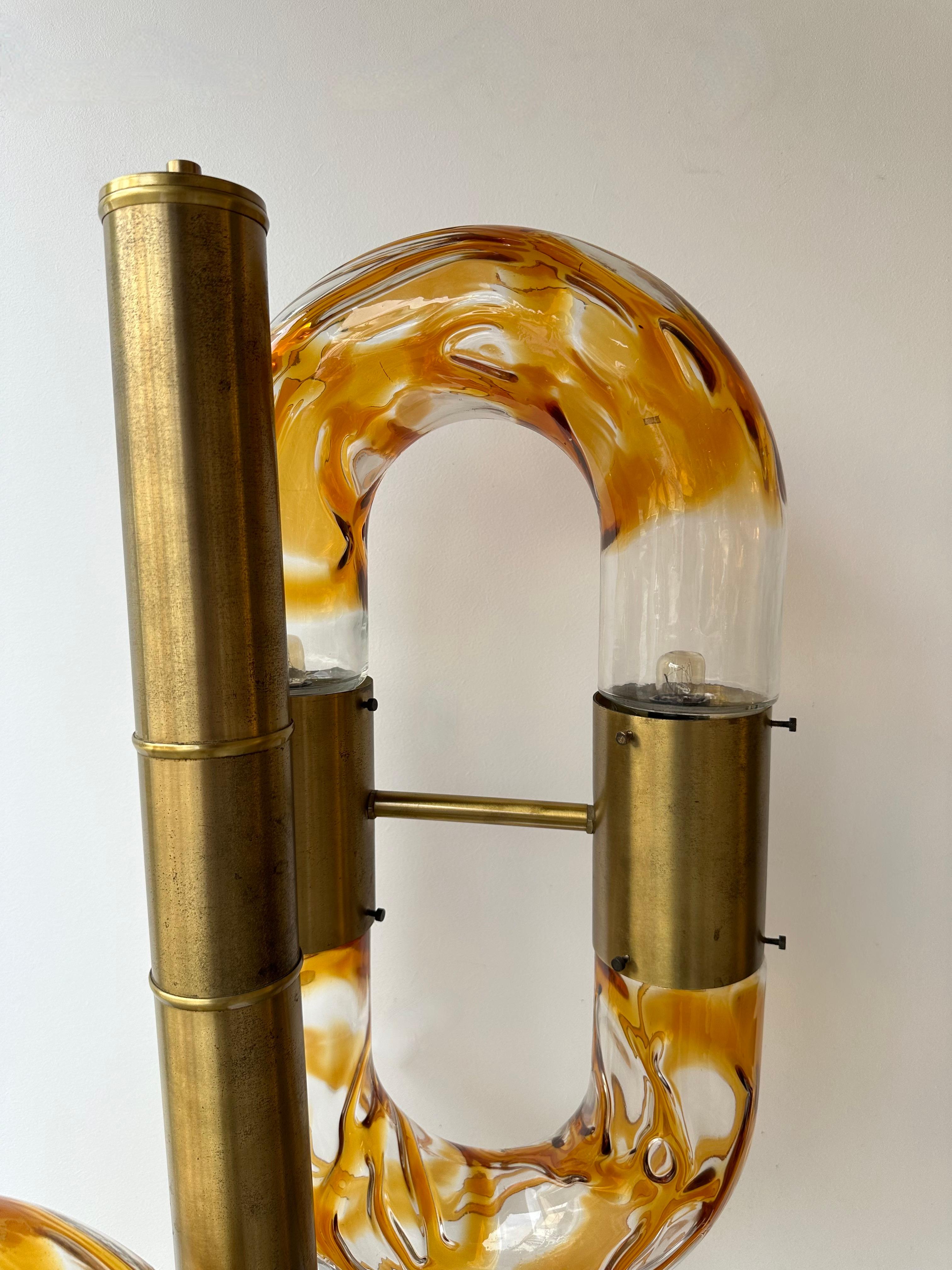 Lampadaire à chaîne en laiton de Murano par Aldo Nason pour Mazzega, Italie, 1970 en vente 2
