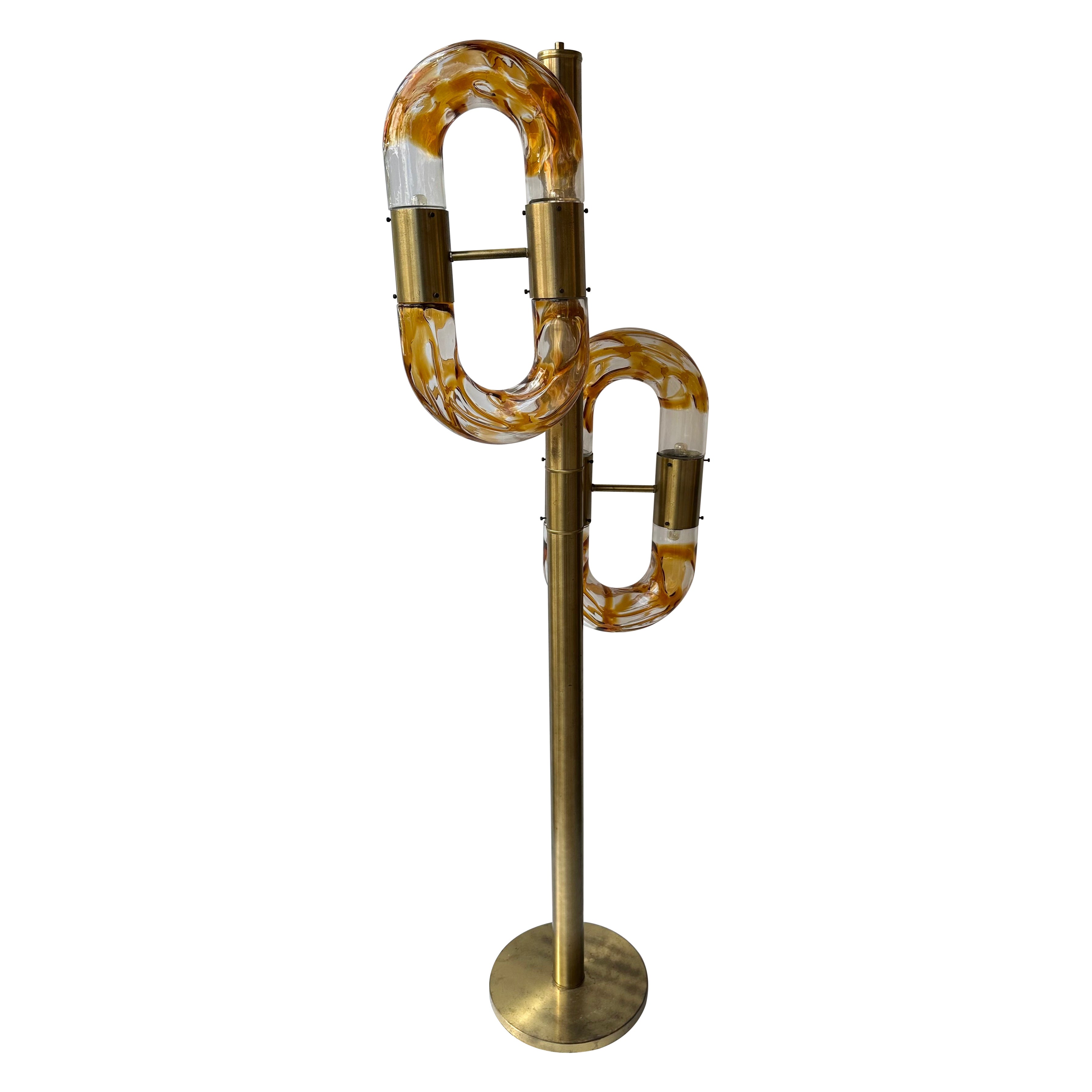Lampadaire à chaîne en laiton de Murano par Aldo Nason pour Mazzega, Italie, 1970