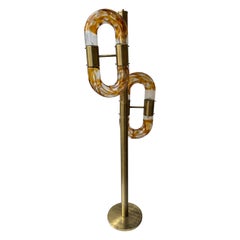 Lámpara de pie con cadena de latón Vidrio de Murano por Aldo Nason para Mazzega, Italia, 1970s