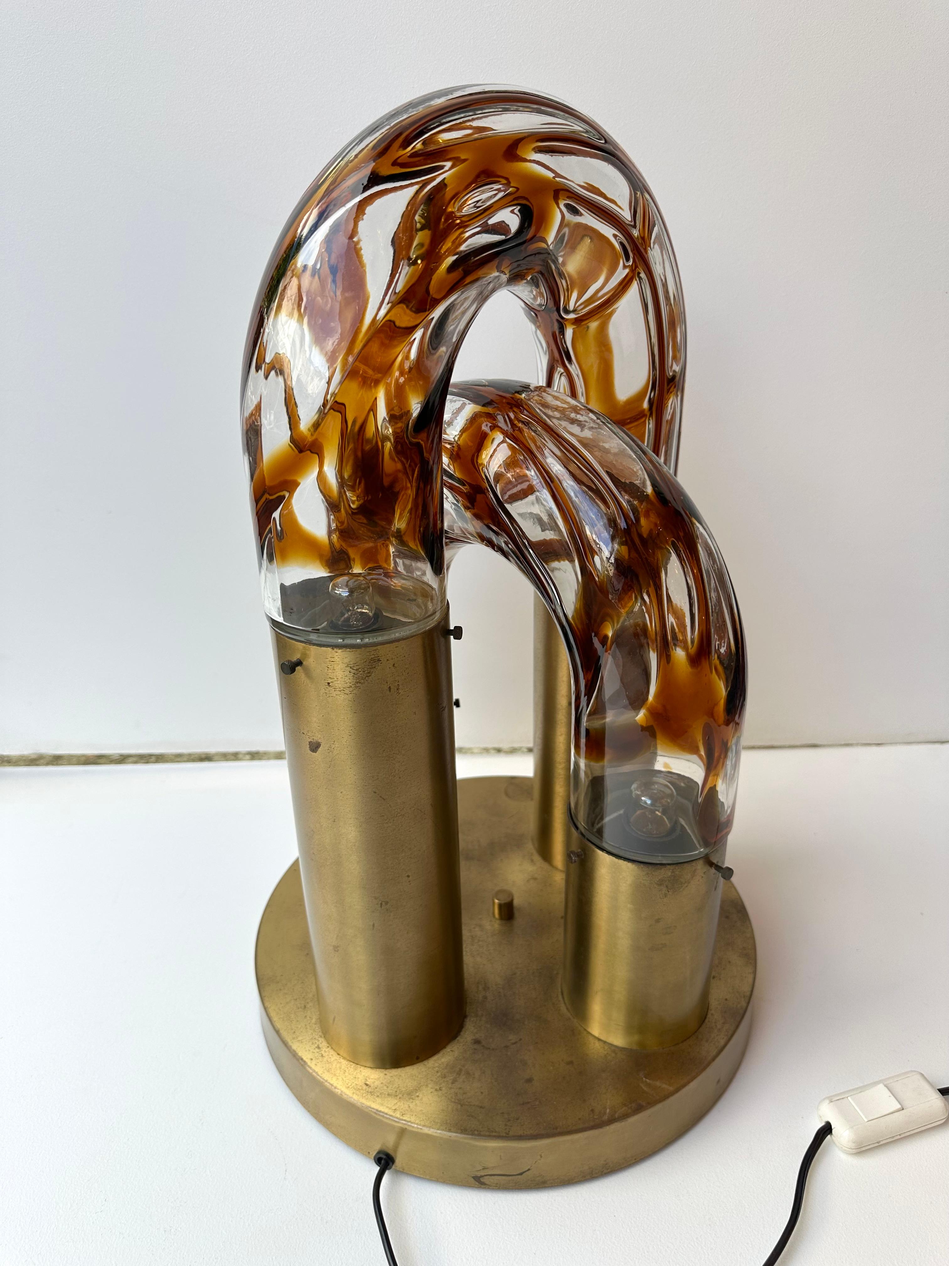 Lampe à chaîne en laiton de Murano par Aldo Nason pour Mazzega, Italie, 1970 Bon état à SAINT-OUEN, FR