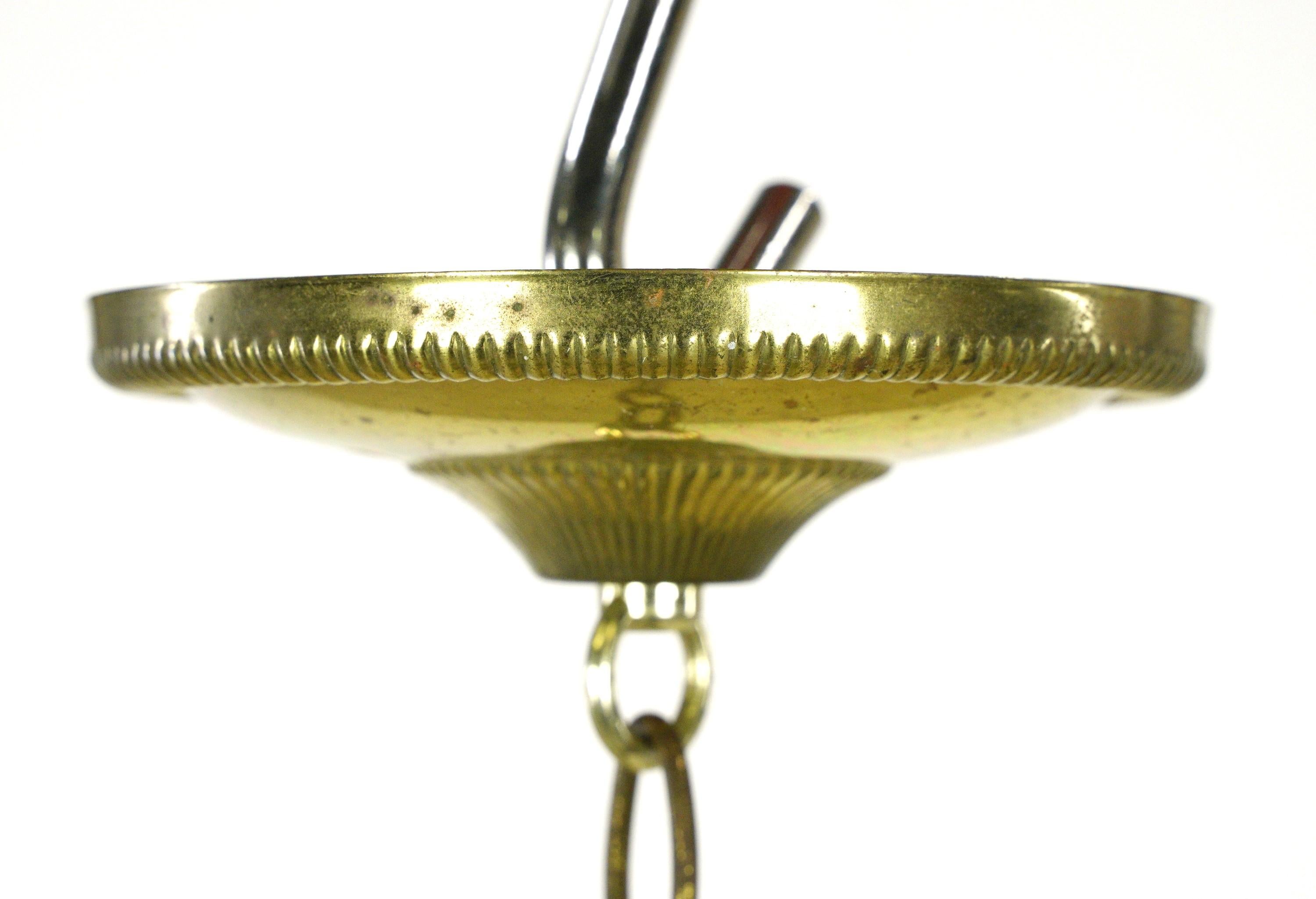 Brass Chain Ruffled Green Glass Shade Pendant Light For Sale 8