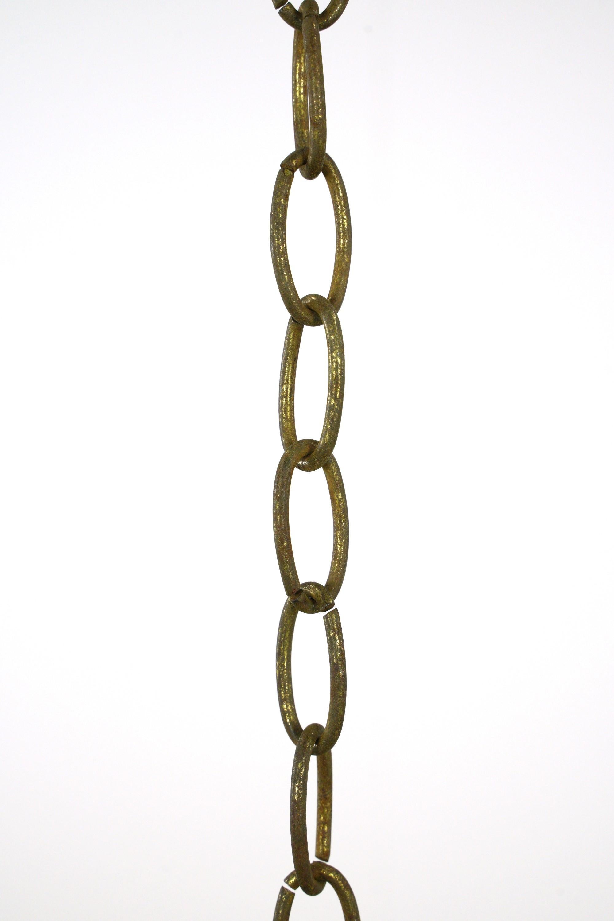 Brass Chain Ruffled Green Glass Shade Pendant Light For Sale 5