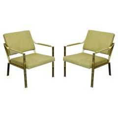 Very elegant pair of Gilt Iron chairs covered in light green leather.
