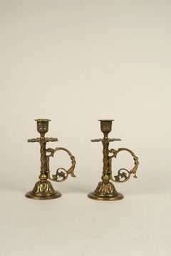 Victorian Brass Candle Holder with Ornate Handle, England, circa 1870s