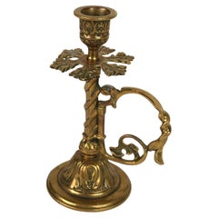 Antique Victorian Brass Candle Holder with Ornate Handle, England, circa 1870s