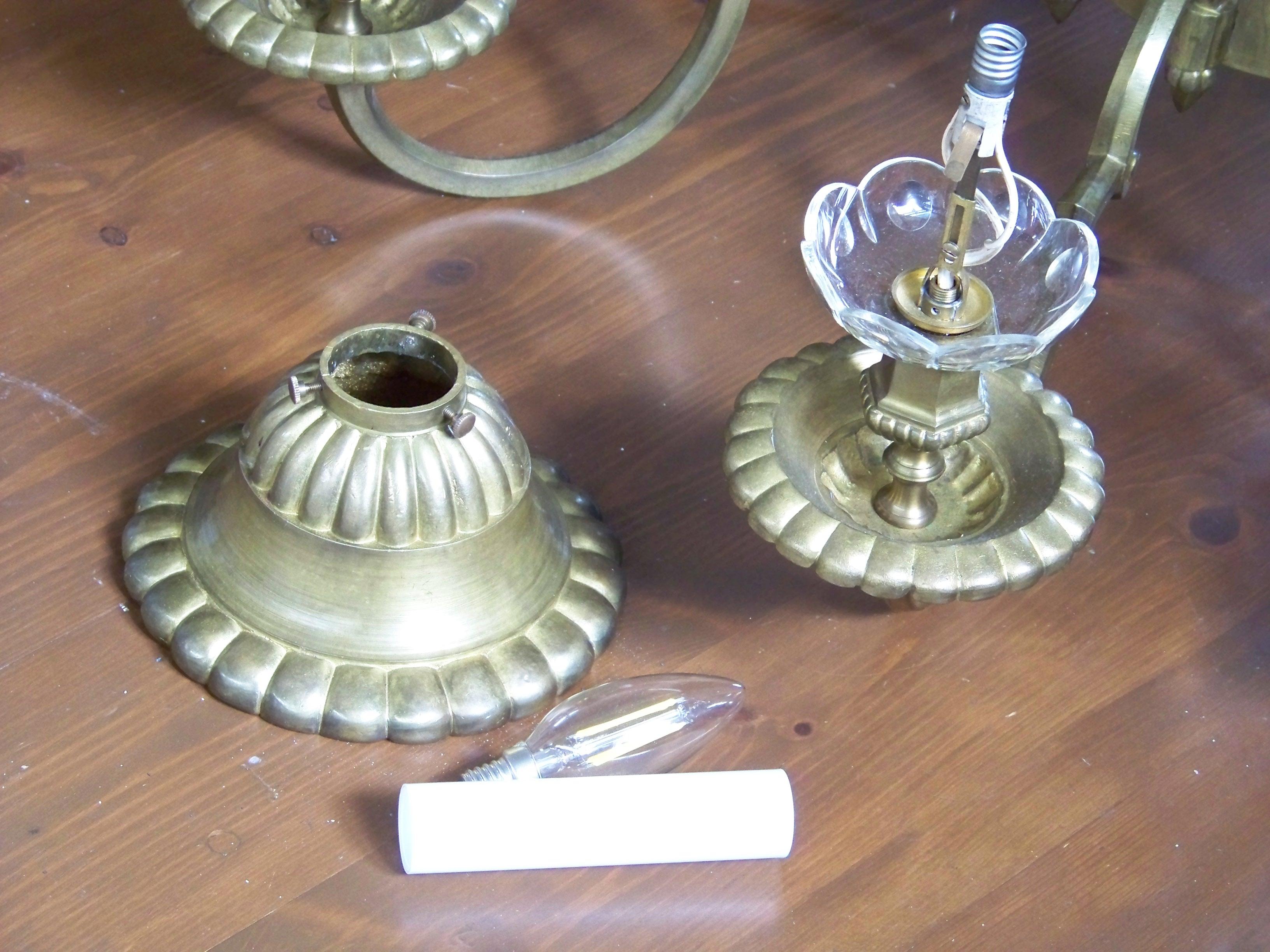 Brass Chandelier and Wall Light, circa 1900 For Sale 2