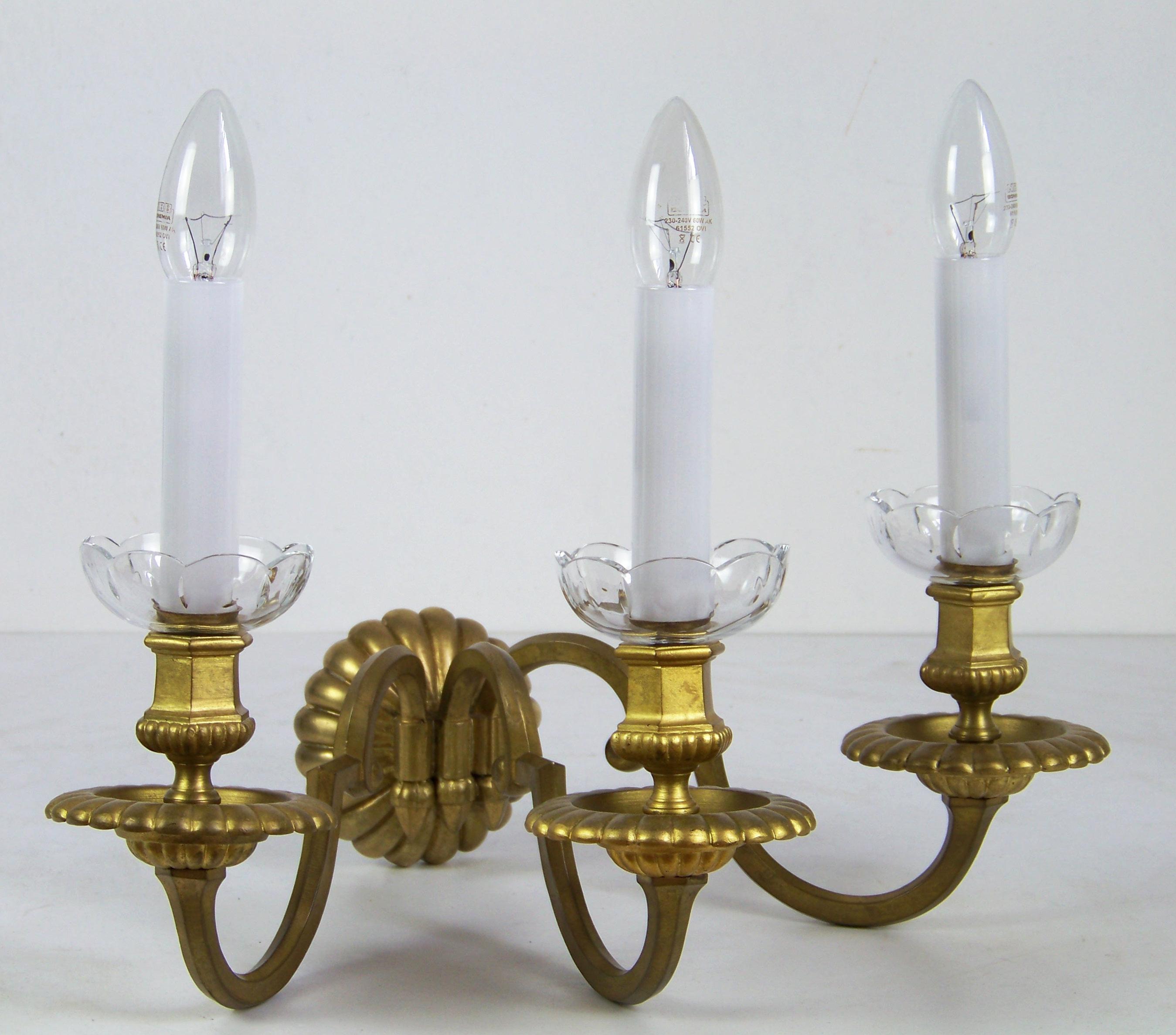 Brass Chandelier and Wall Light, circa 1900 For Sale 4