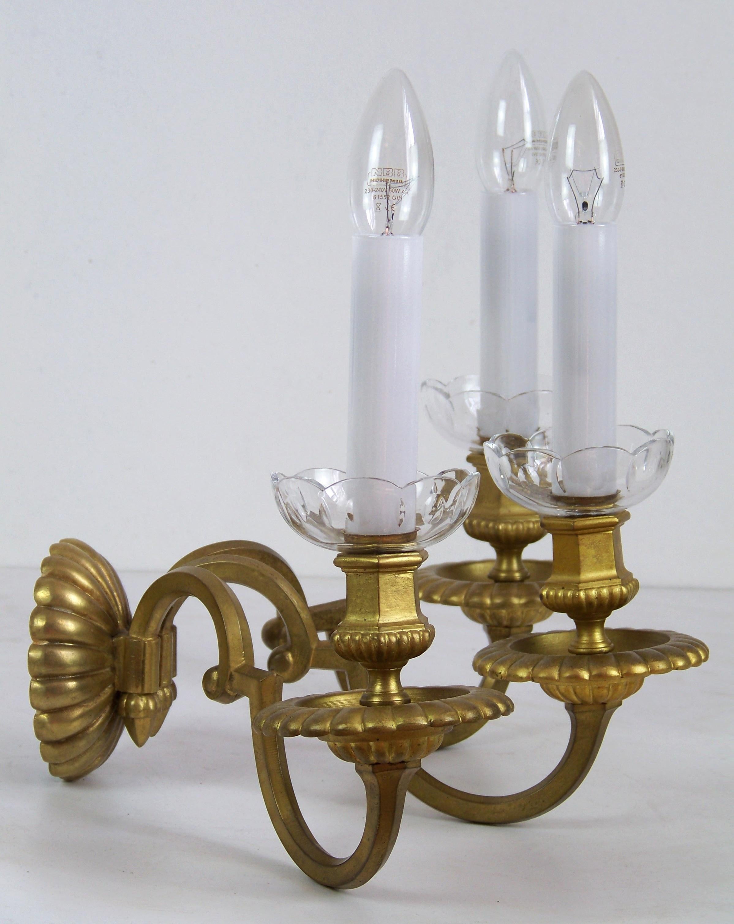 Brass Chandelier and Wall Light, circa 1900 For Sale 5