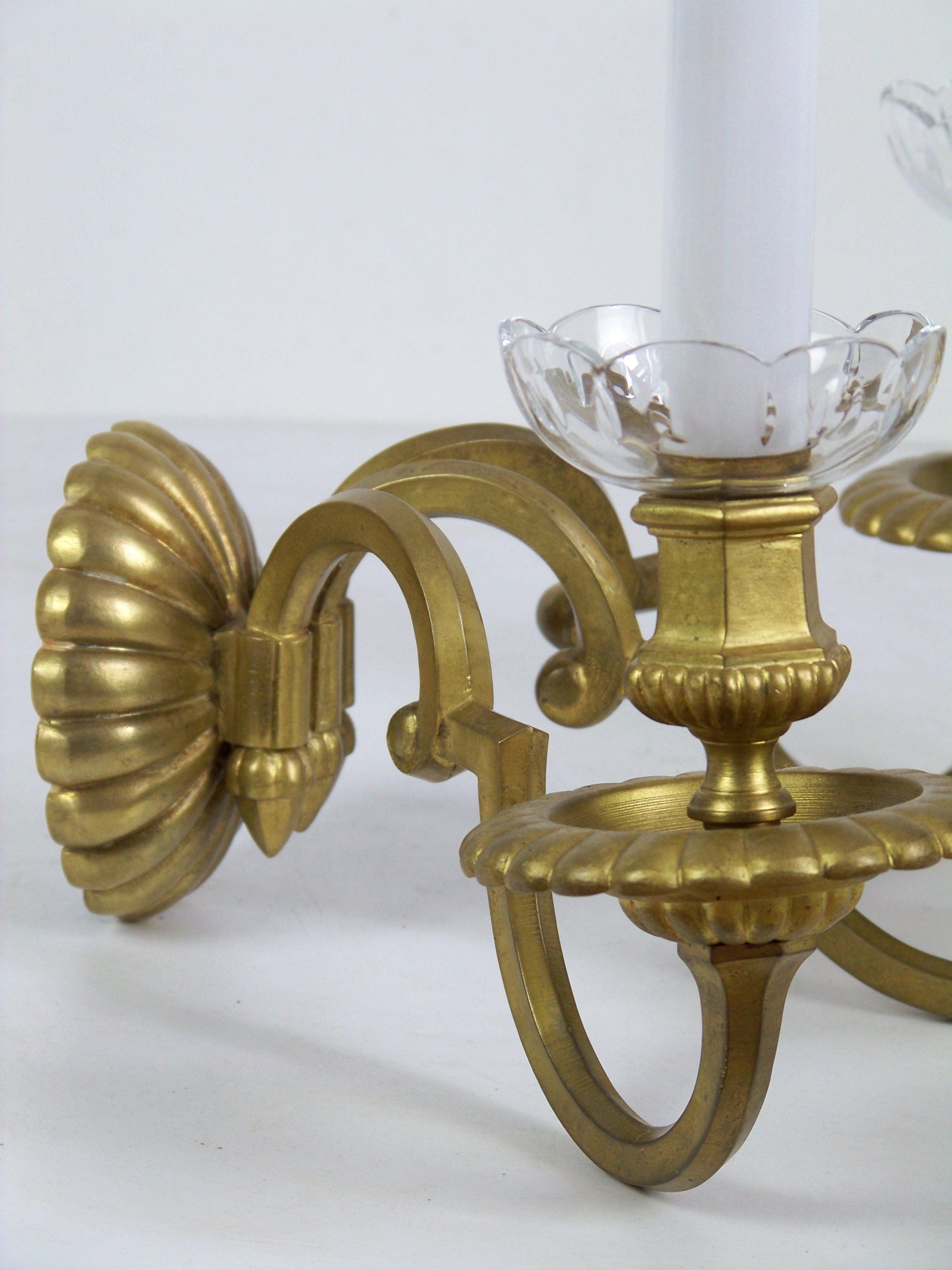 Brass Chandelier and Wall Light, circa 1900 For Sale 6