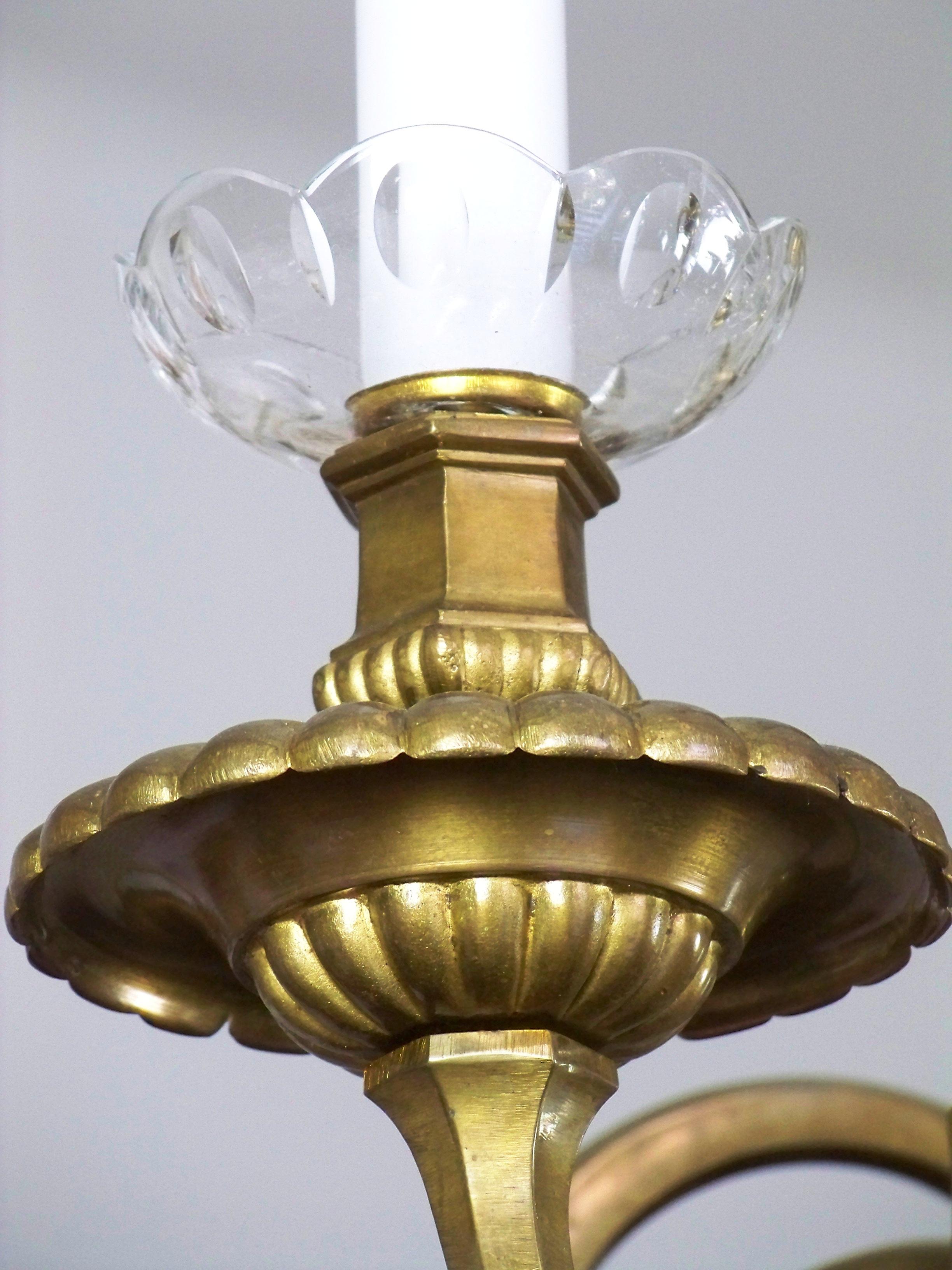 Arts and Crafts Brass Chandelier and Wall Light, circa 1900 For Sale