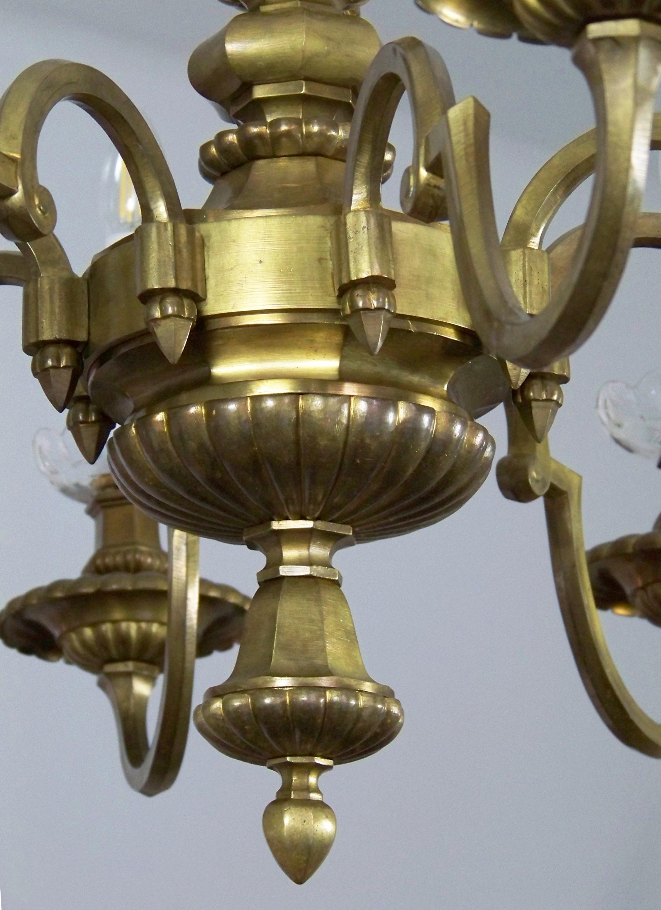 Austrian Brass Chandelier and Wall Light, circa 1900 For Sale