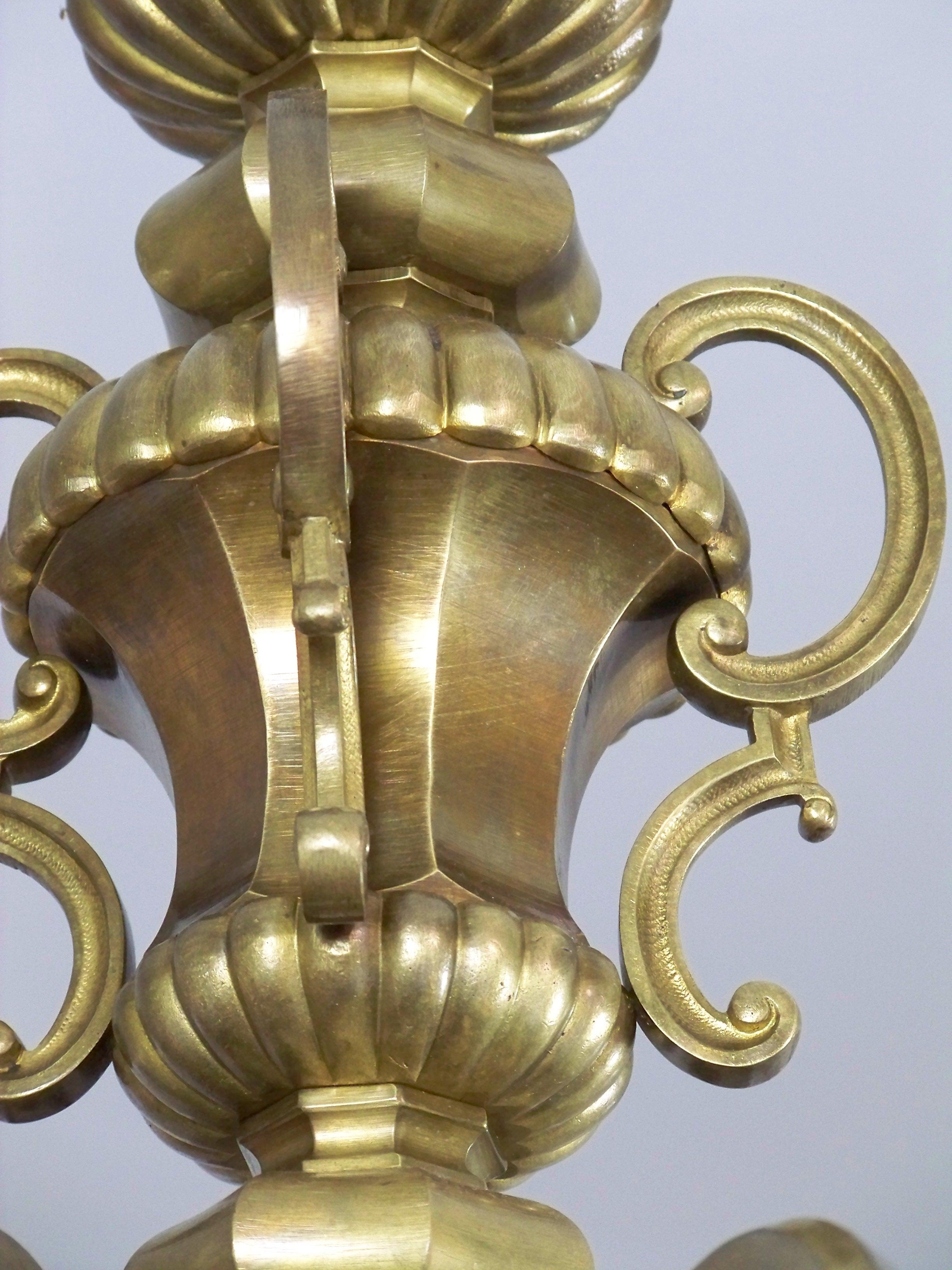 Brass Chandelier and Wall Light, circa 1900 In Good Condition For Sale In Praha, CZ