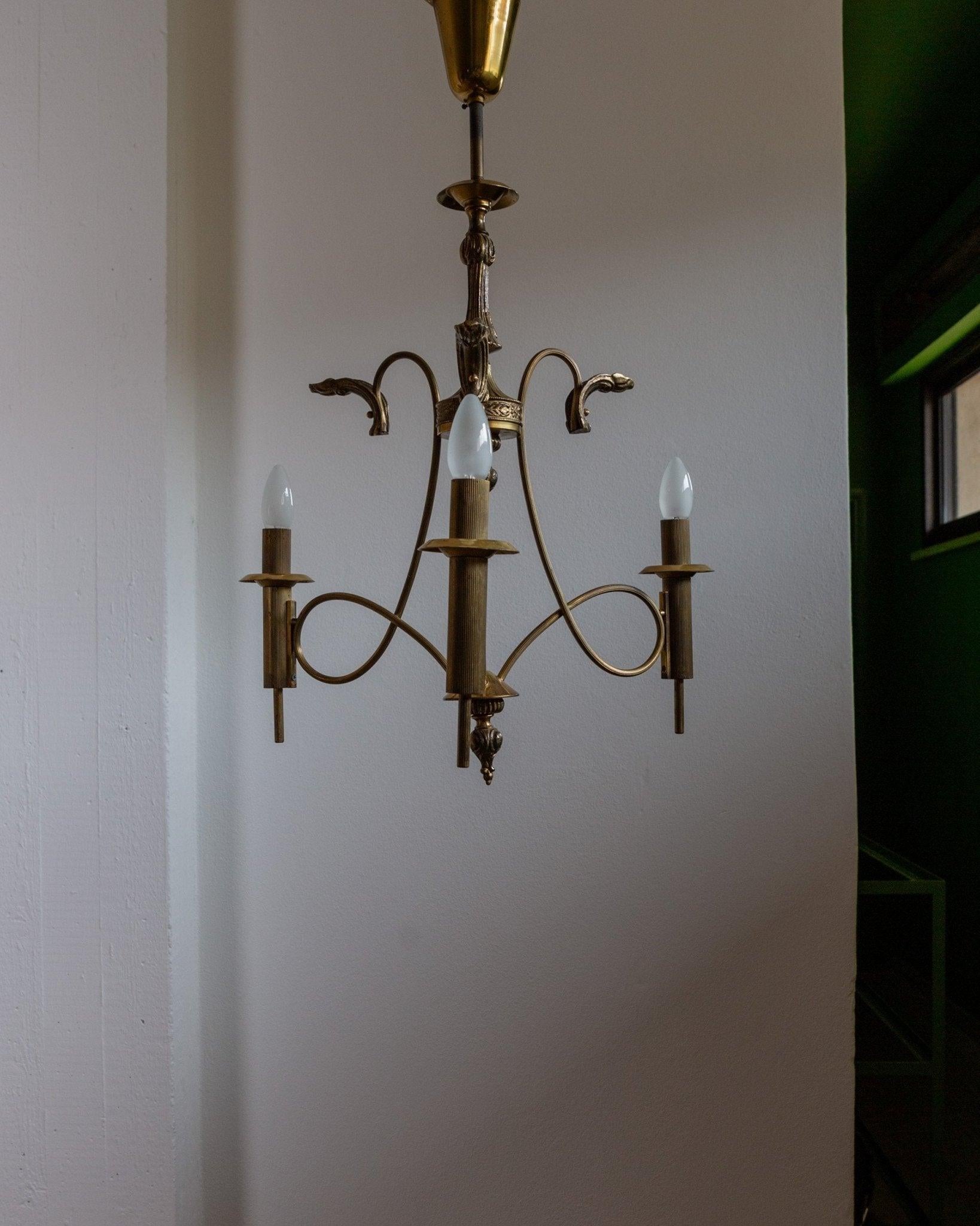 Lámpara de techo antigua de latón con 3 luces, años 30 en venta 1