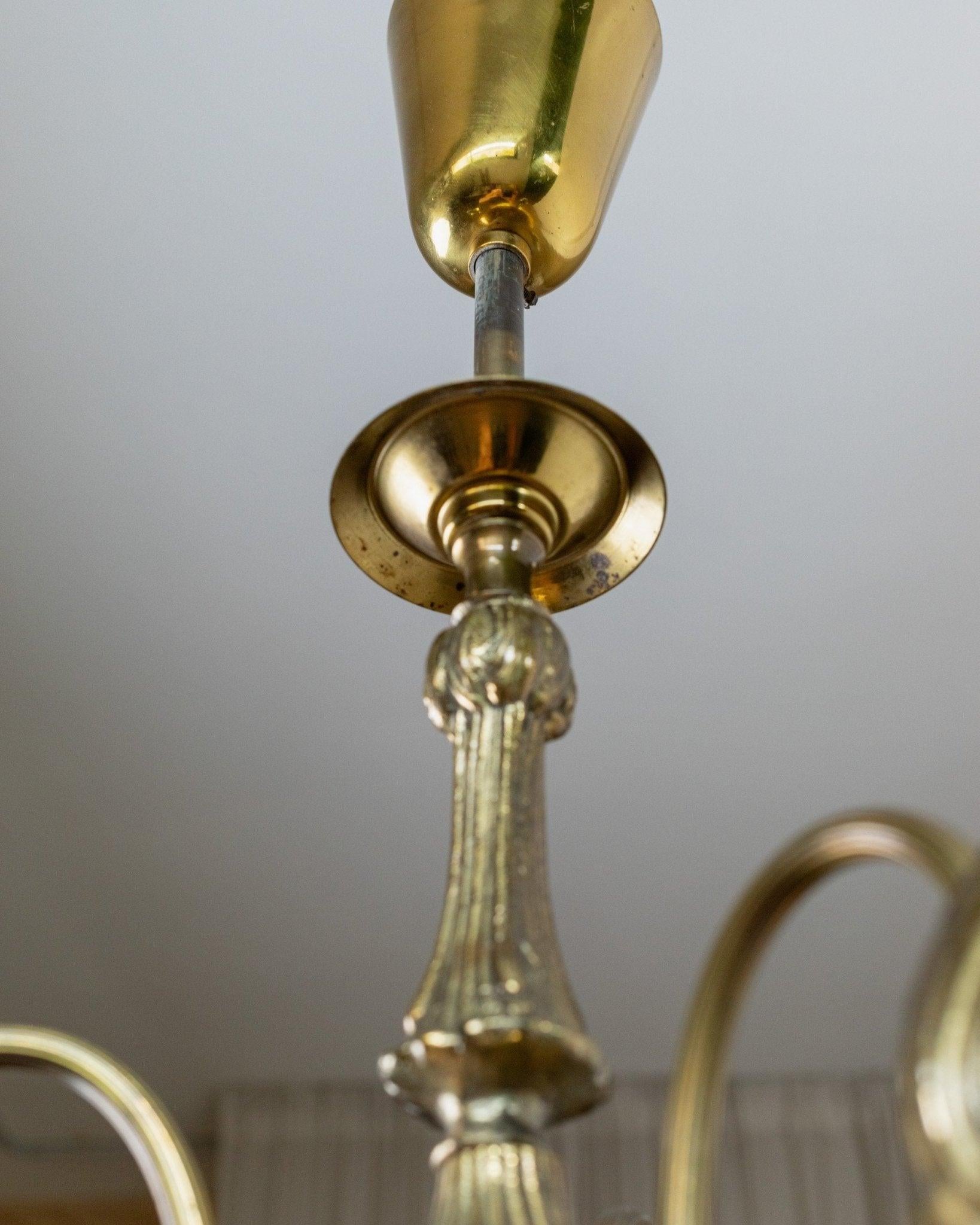 Lámpara de techo antigua de latón con 3 luces, años 30 en venta 2