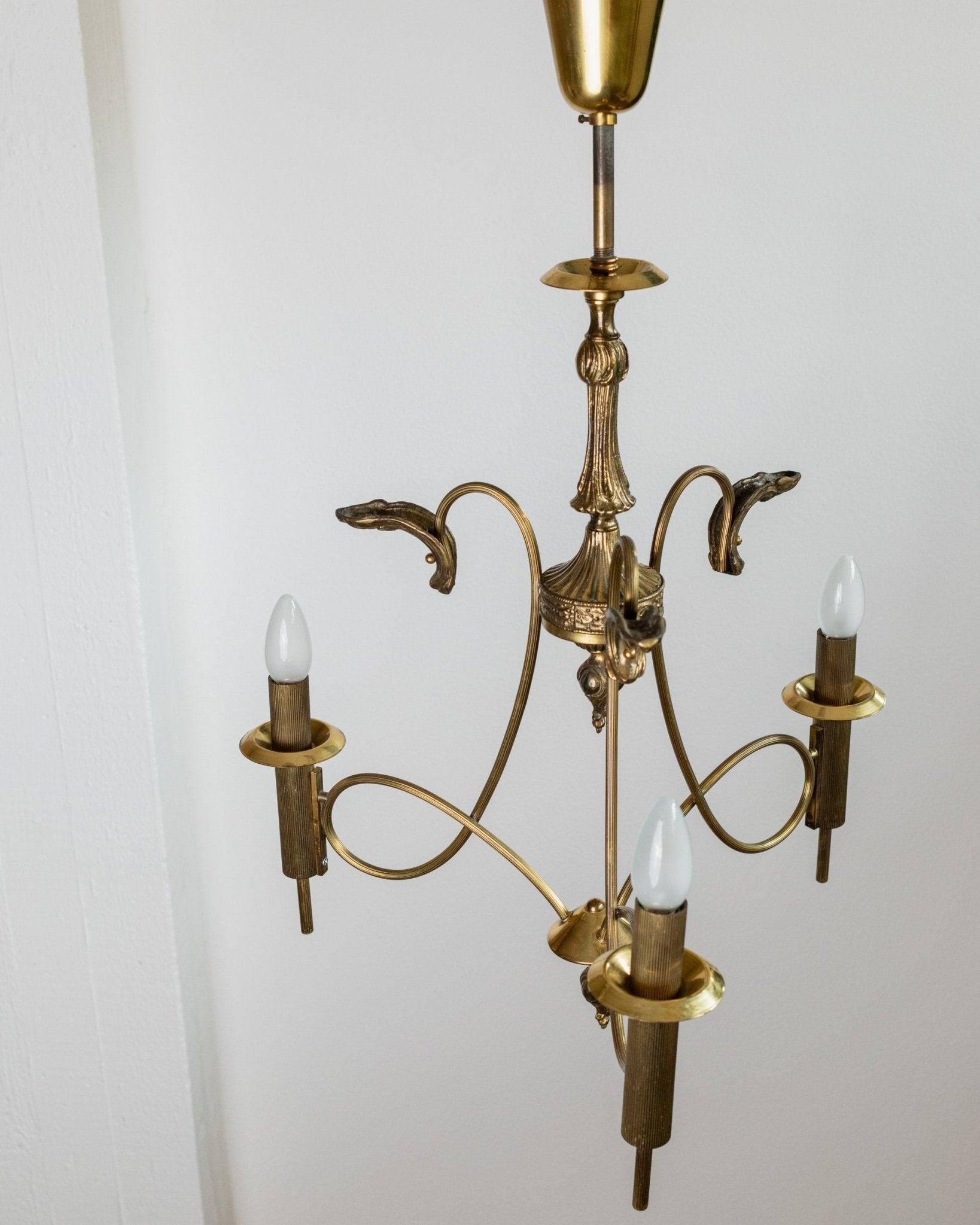 Lámpara de techo antigua de latón con 3 luces, años 30 en venta 3