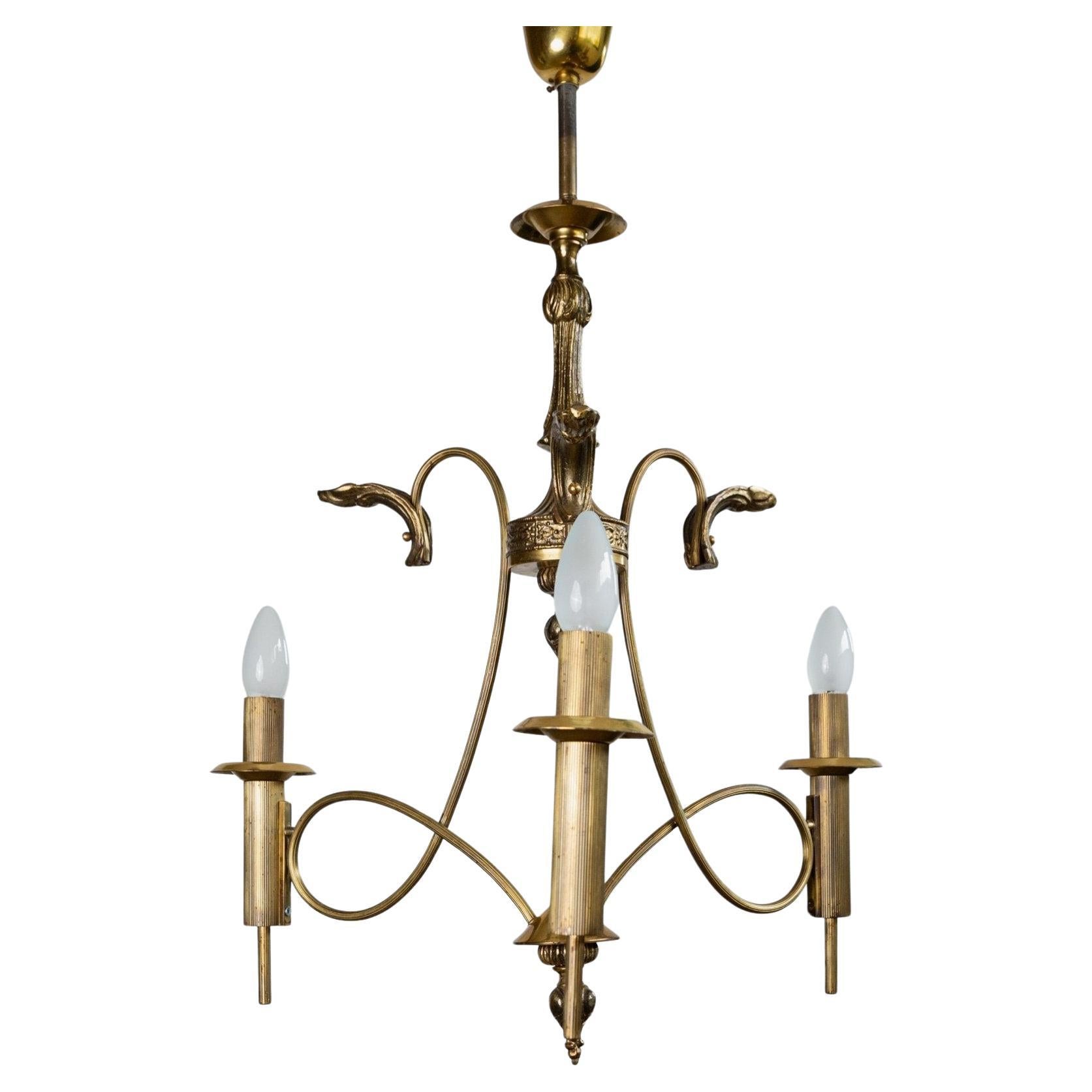 Lampadario in ottone Lampada da soffitto antica a 3 luci, anni 
30