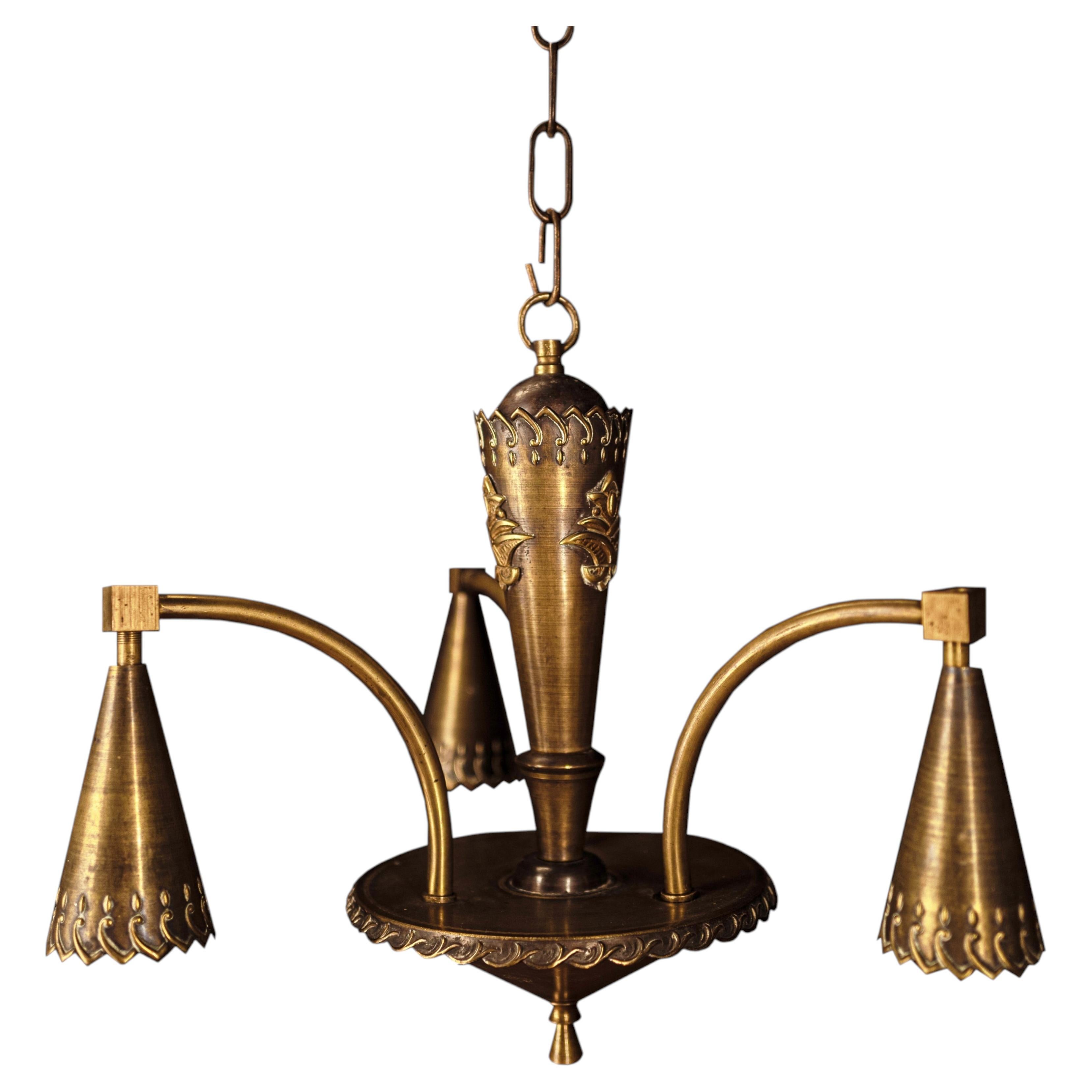 Brass Chandelier Attributed to Dagobert Peche, Wiener Werkstätte, 1915 For Sale
