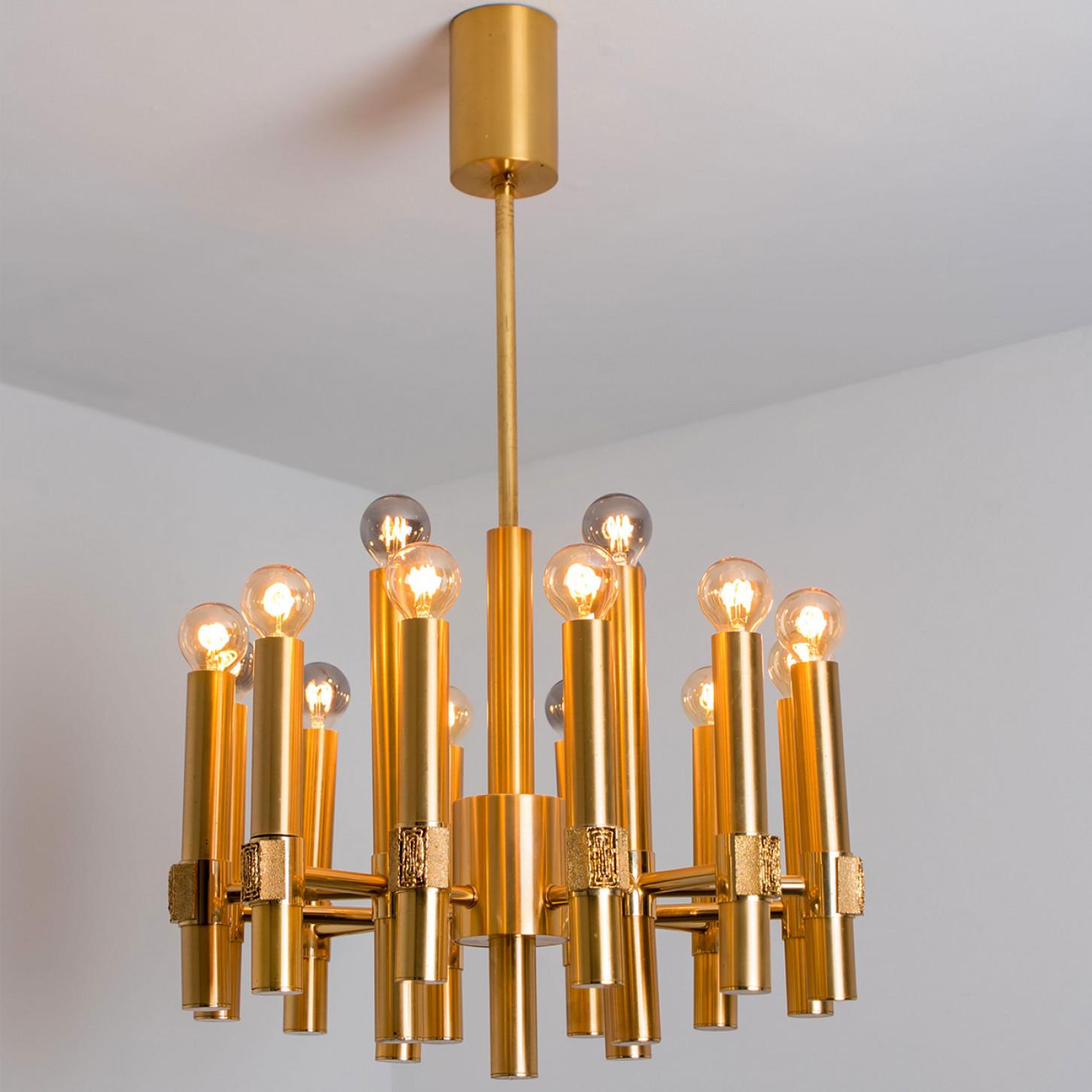 Aluminum Brass Chandelier by Angelo Brotto for Esperia Italia For Sale