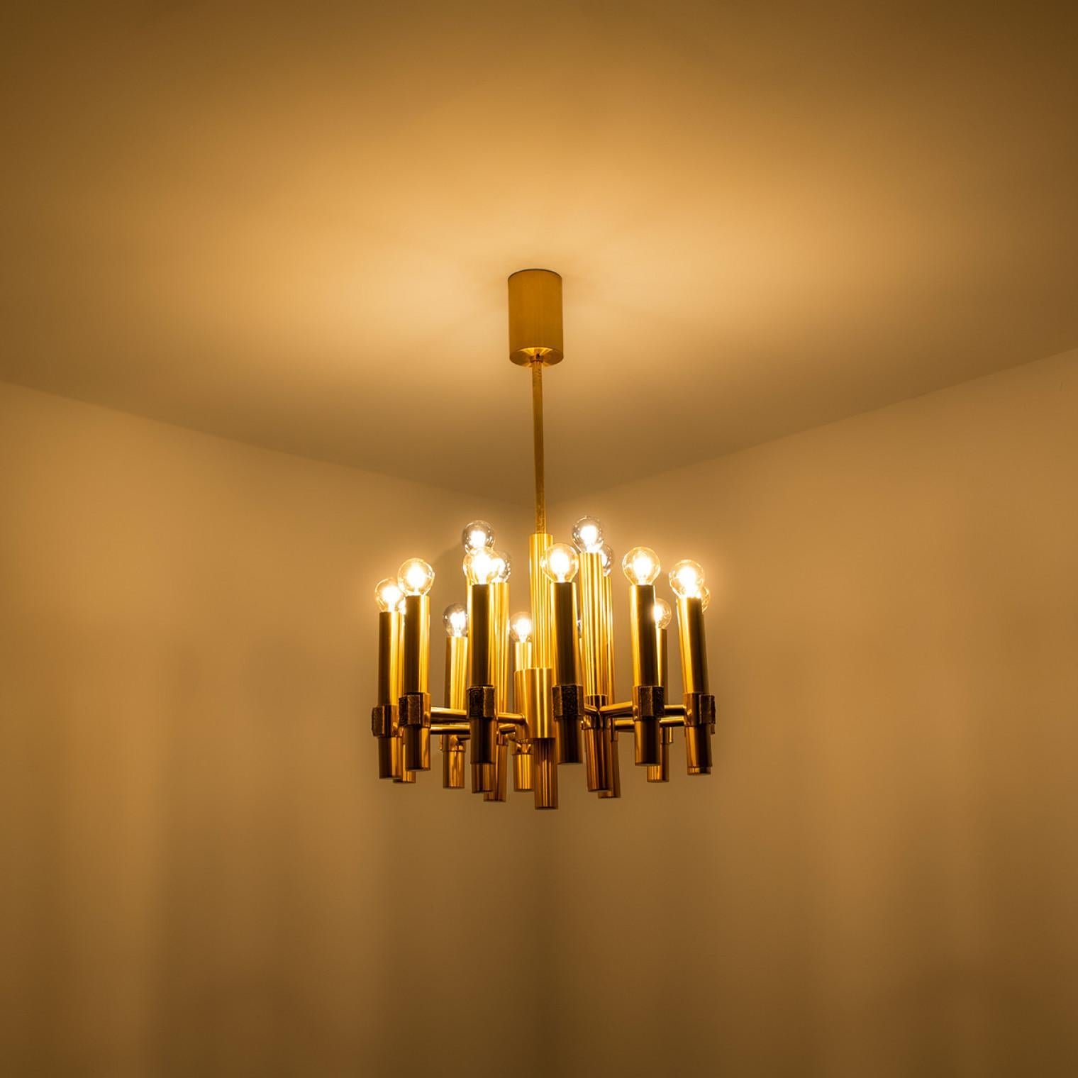 Brass Chandelier by Angelo Brotto for Esperia Italia For Sale 1