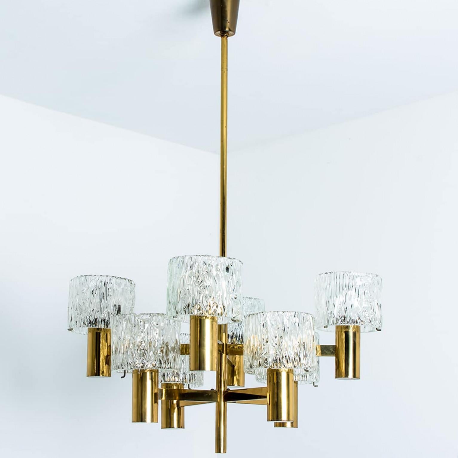 Lustre en laiton de Carl Fagerlund pour Orrefors, années 1960 Bon état - En vente à Rijssen, NL