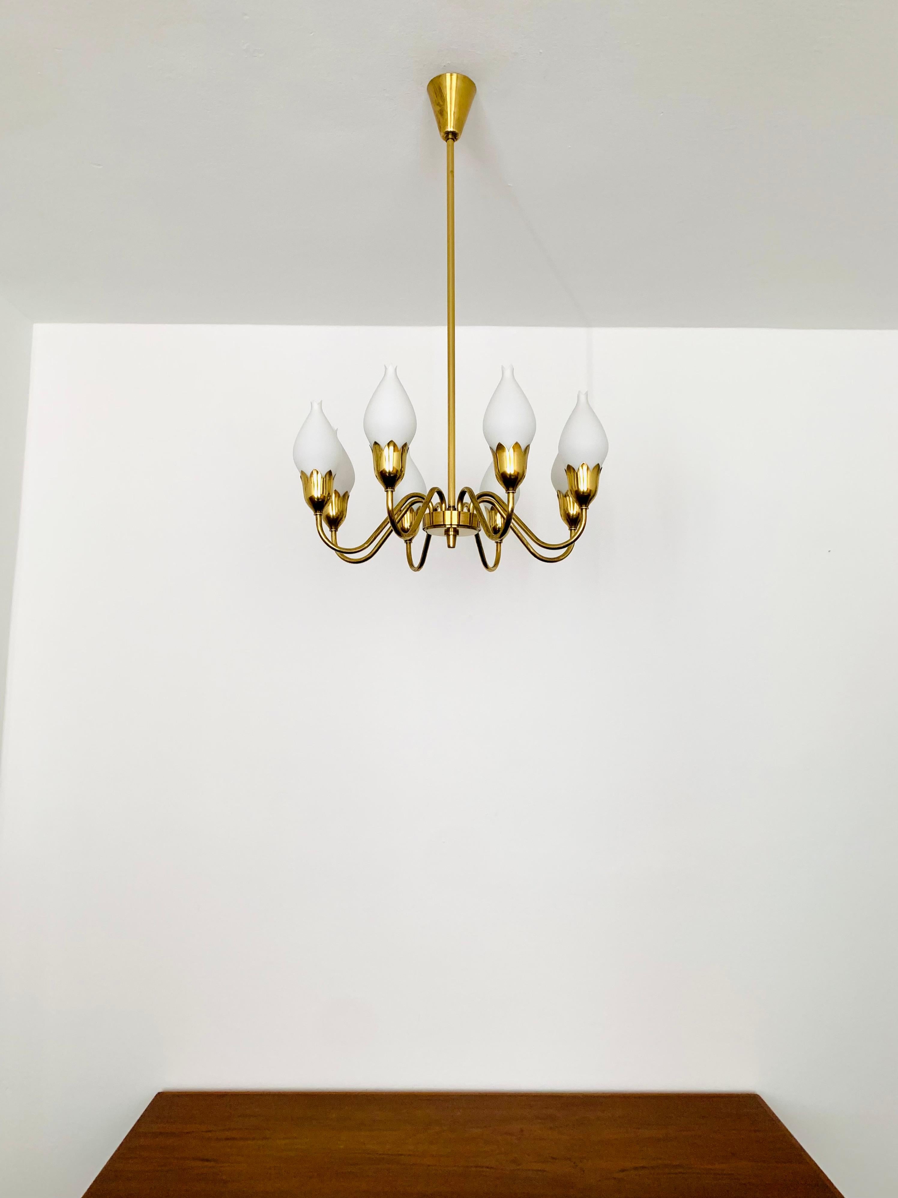 Opaline Glass Brass Chandelier by Fog and Morup For Sale