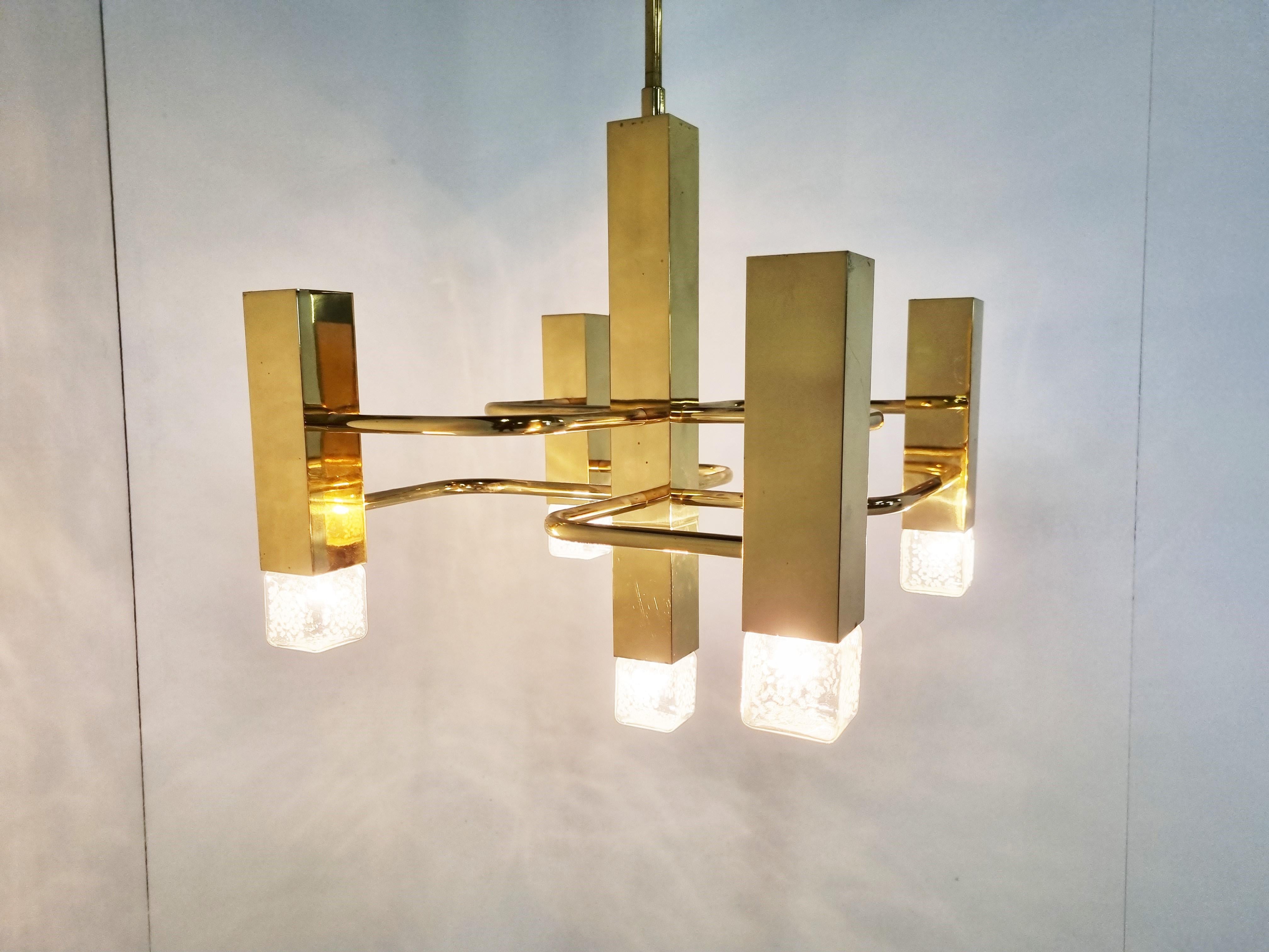 Brass chandelier by Gaetano Sciolari, 1970s In Good Condition In HEVERLEE, BE