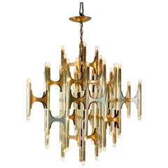 Brass Chandelier by Gaetano Sciolari, Very Large Rare 54 Light Version