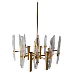 Vintage Brass Chandelier by Gaetano Sciolari with Crystal Glass Elements, Italy, 1960s