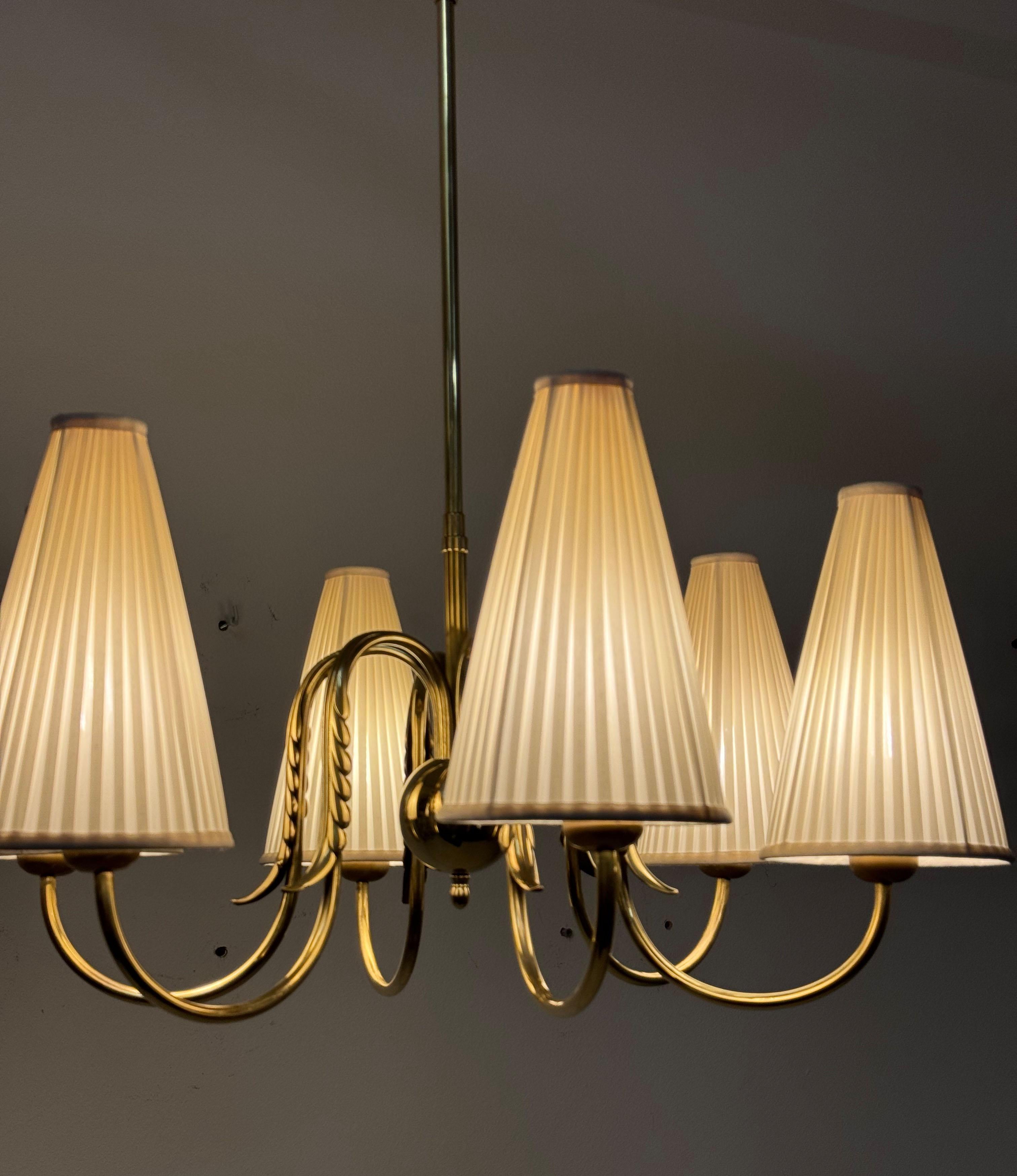 Mid-Century Modern Brass Chandelier By Josef Frank For J.T. Kalmar