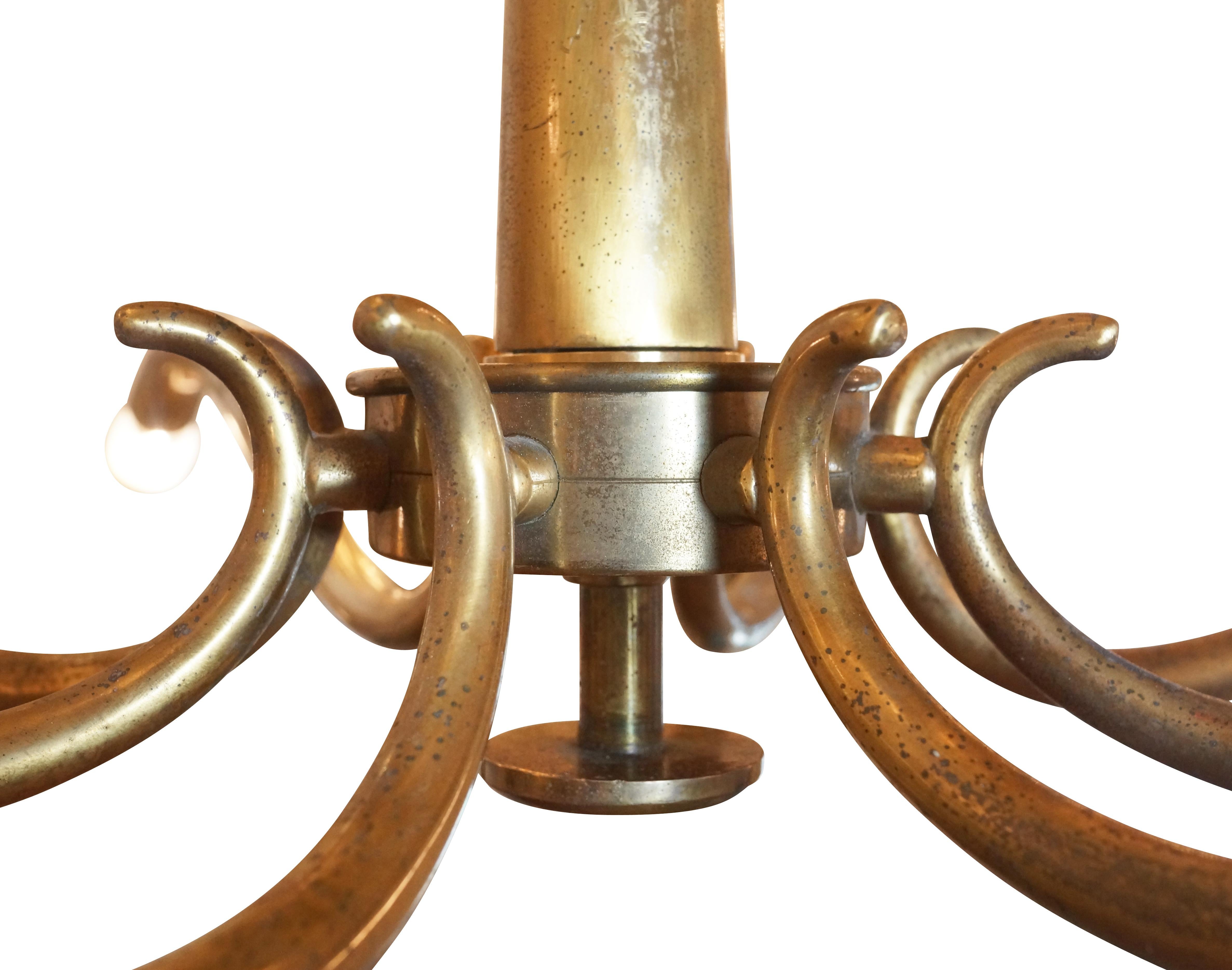 Brass Chandelier by Oscar Torlasco for Lumi In Good Condition For Sale In New York, NY