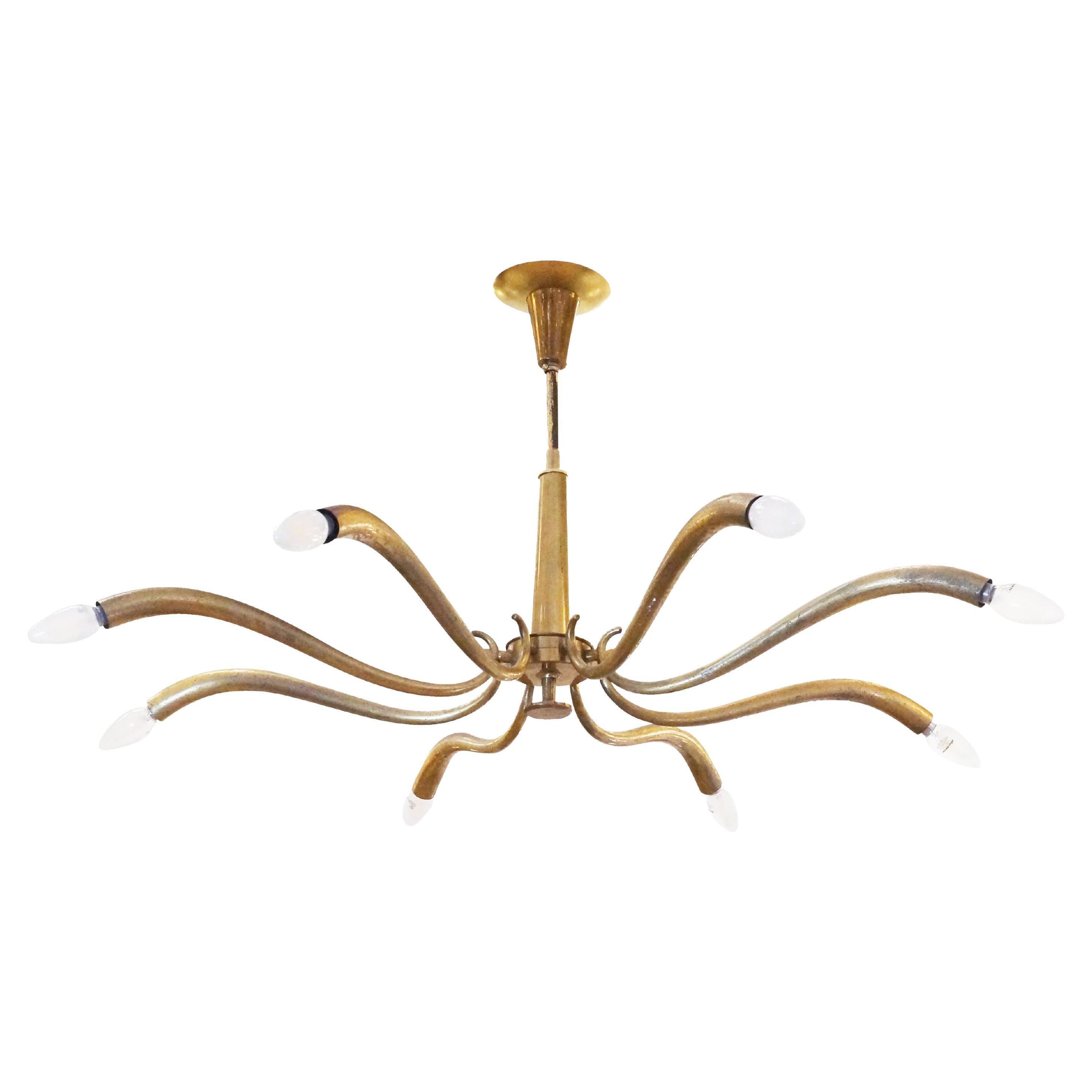 Lampadario in ottone di Oscar Torlasco per Lumi