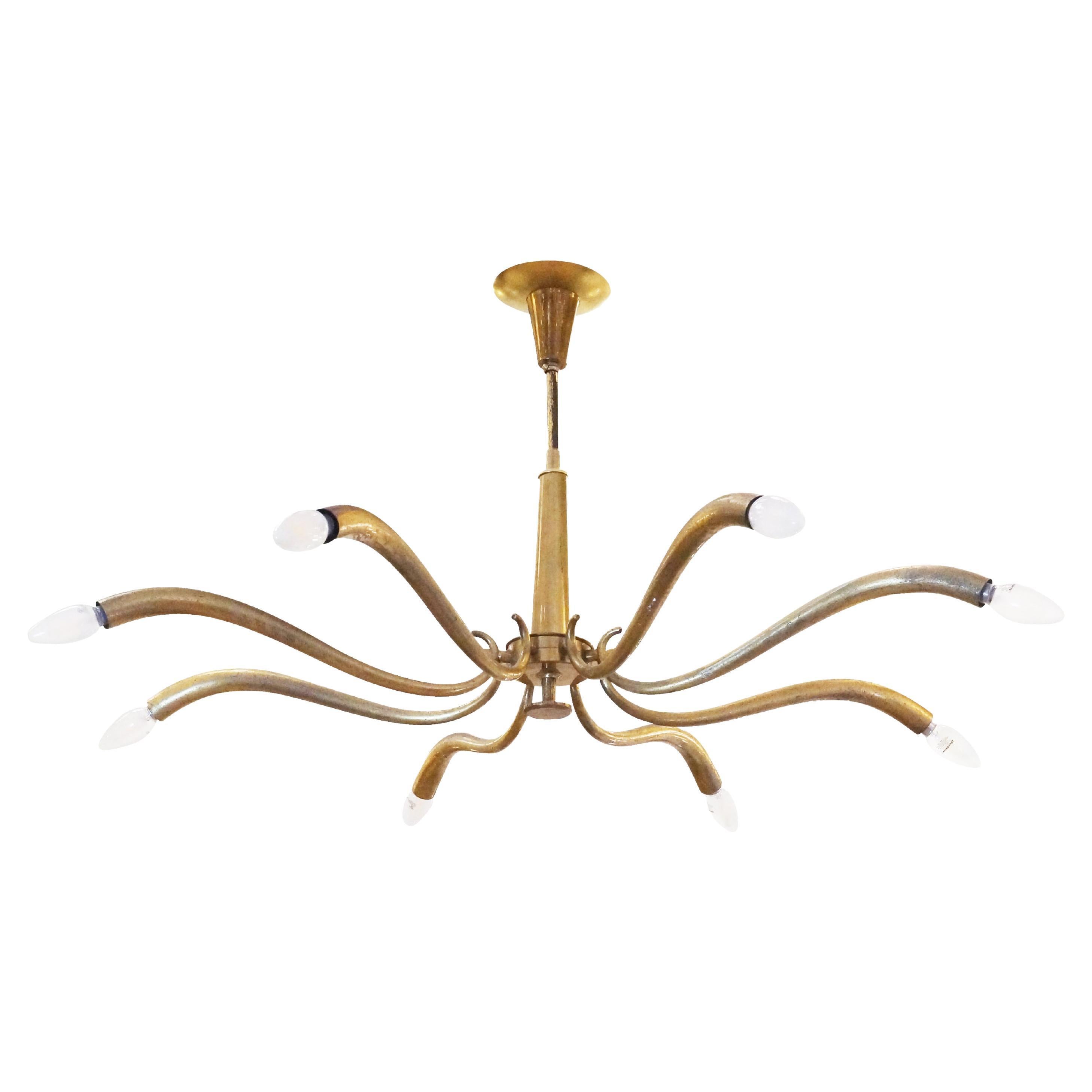 Brass Chandelier by Oscar Torlasco for Lumi