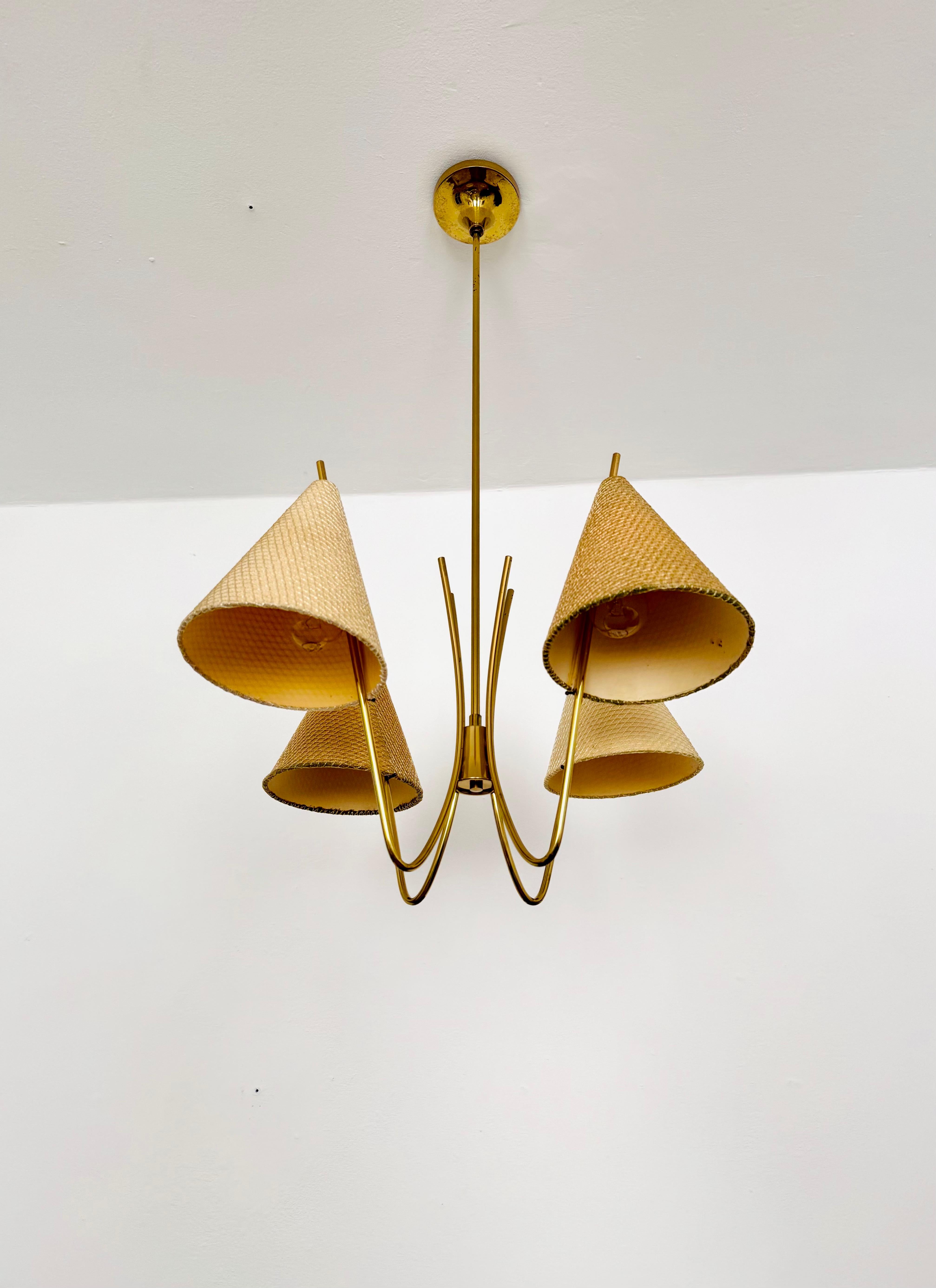 Metà XX secolo Lampadario in ottone di Rupert Nikoll in vendita