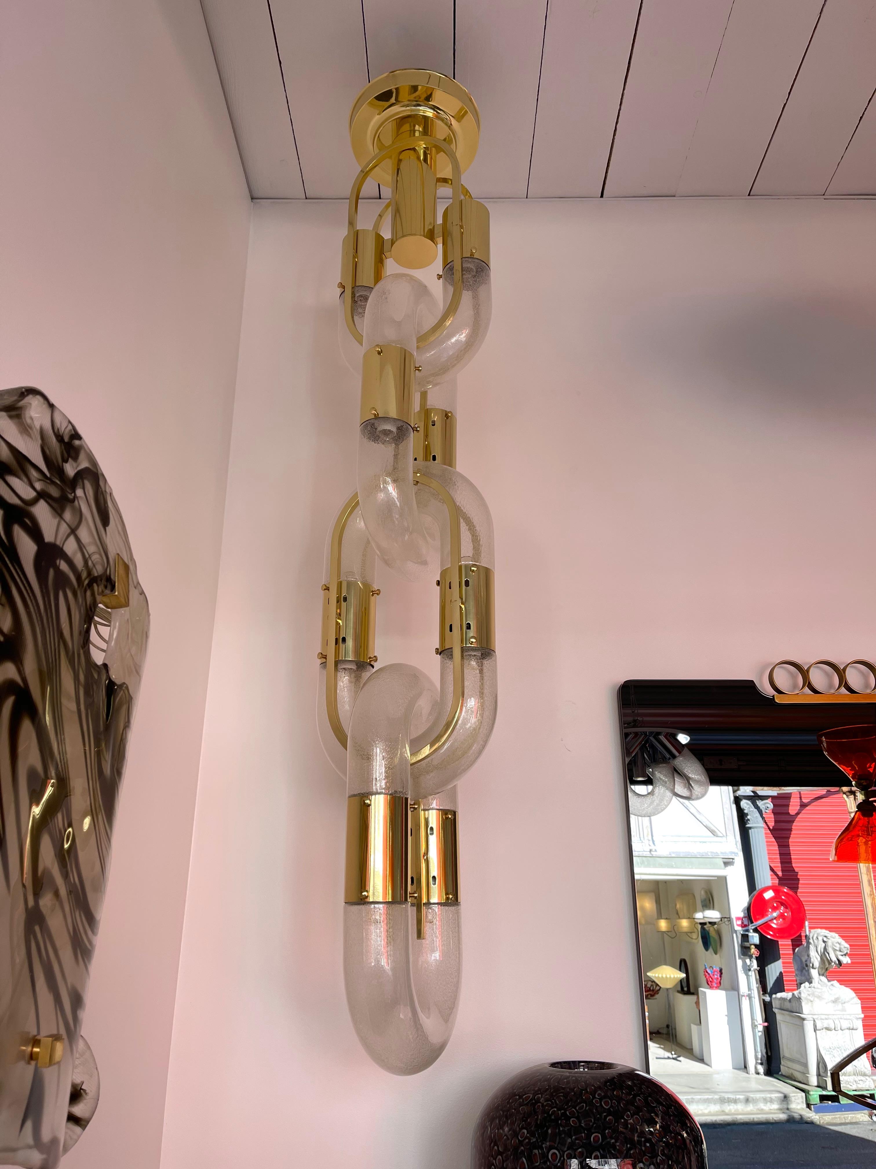 Brass Chandelier Murano Glass by Aldo Nason for Mazzega, Italy, 1970s For Sale 4