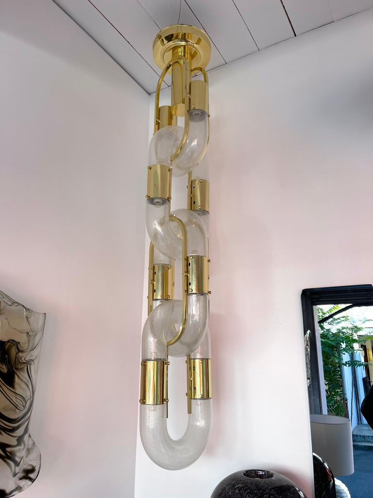 Brass Chandelier Chain Murano Glass by Aldo Nason for Mazzega, Italy