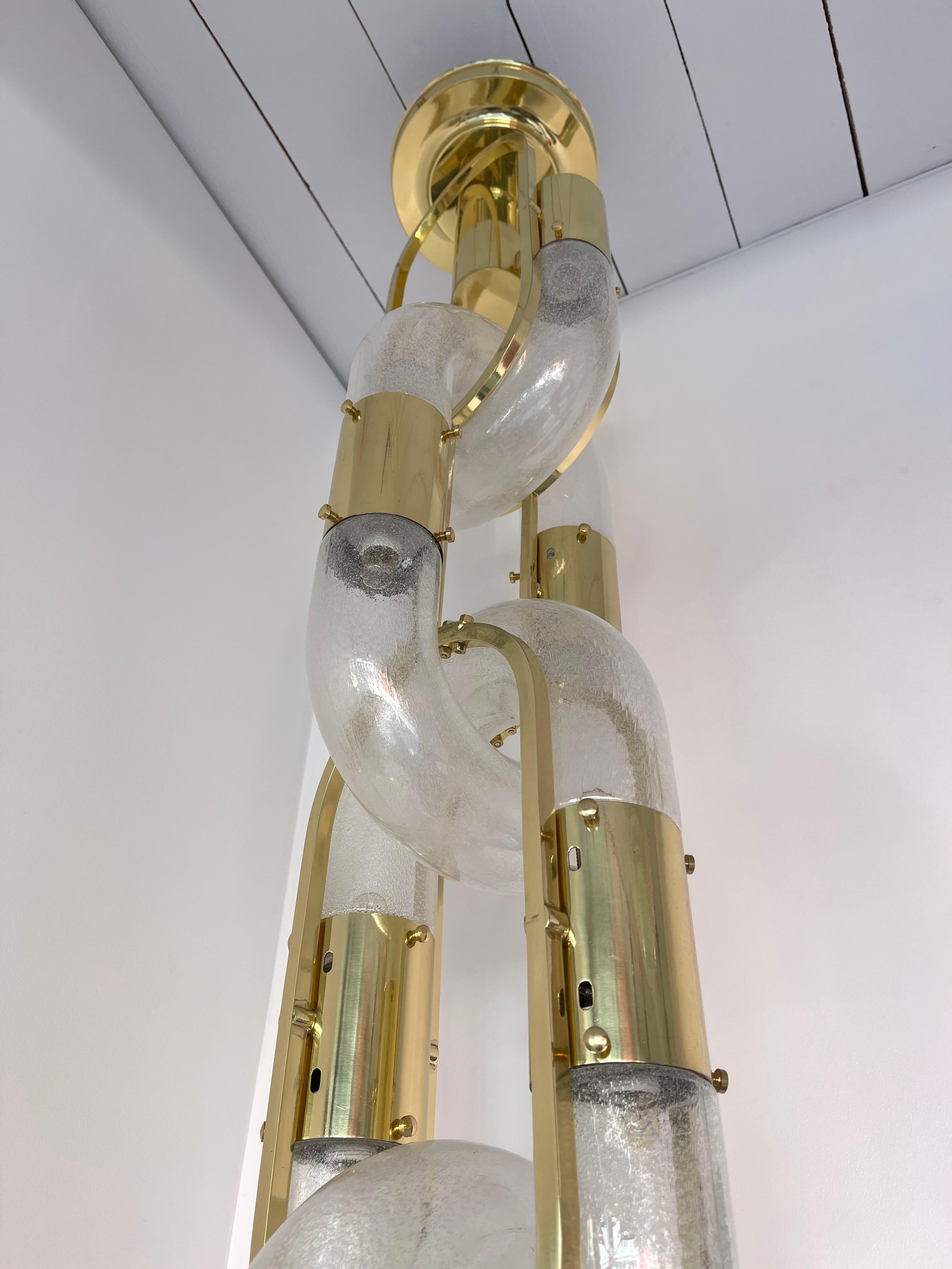 Italian Brass Chandelier Murano Glass by Aldo Nason for Mazzega, Italy, 1970s For Sale