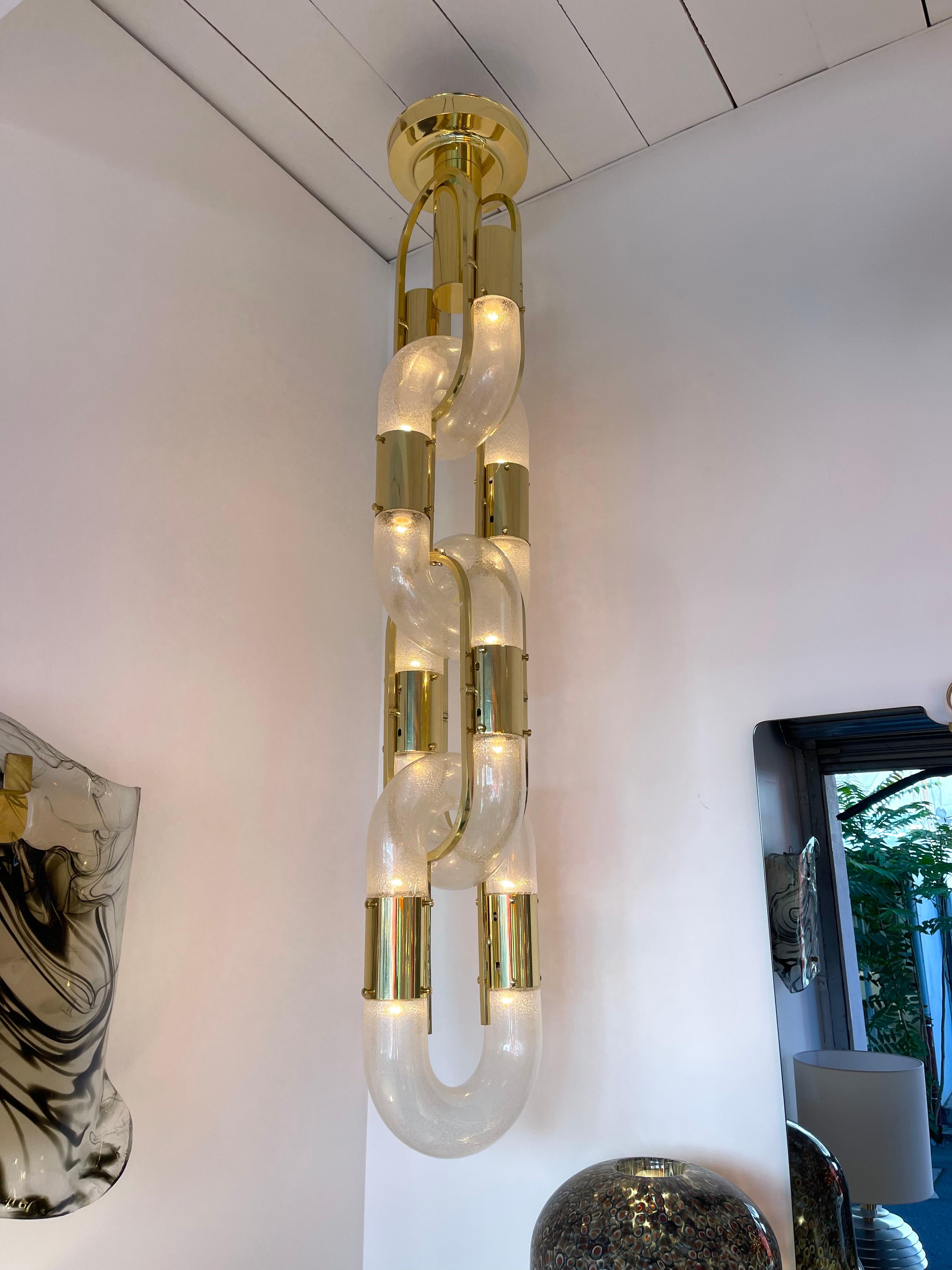 Brass Chandelier Murano Glass by Aldo Nason for Mazzega, Italy, 1970s In Good Condition For Sale In SAINT-OUEN, FR