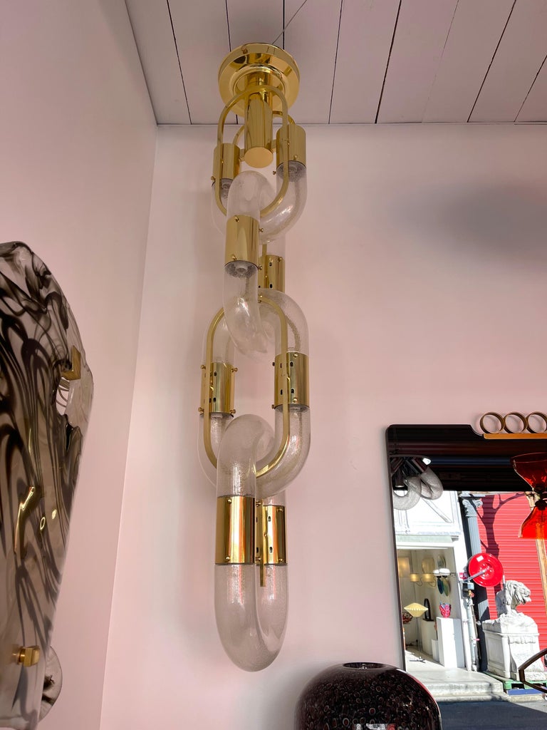 Brass Chandelier Chain Murano Glass by Aldo Nason for Mazzega, Italy