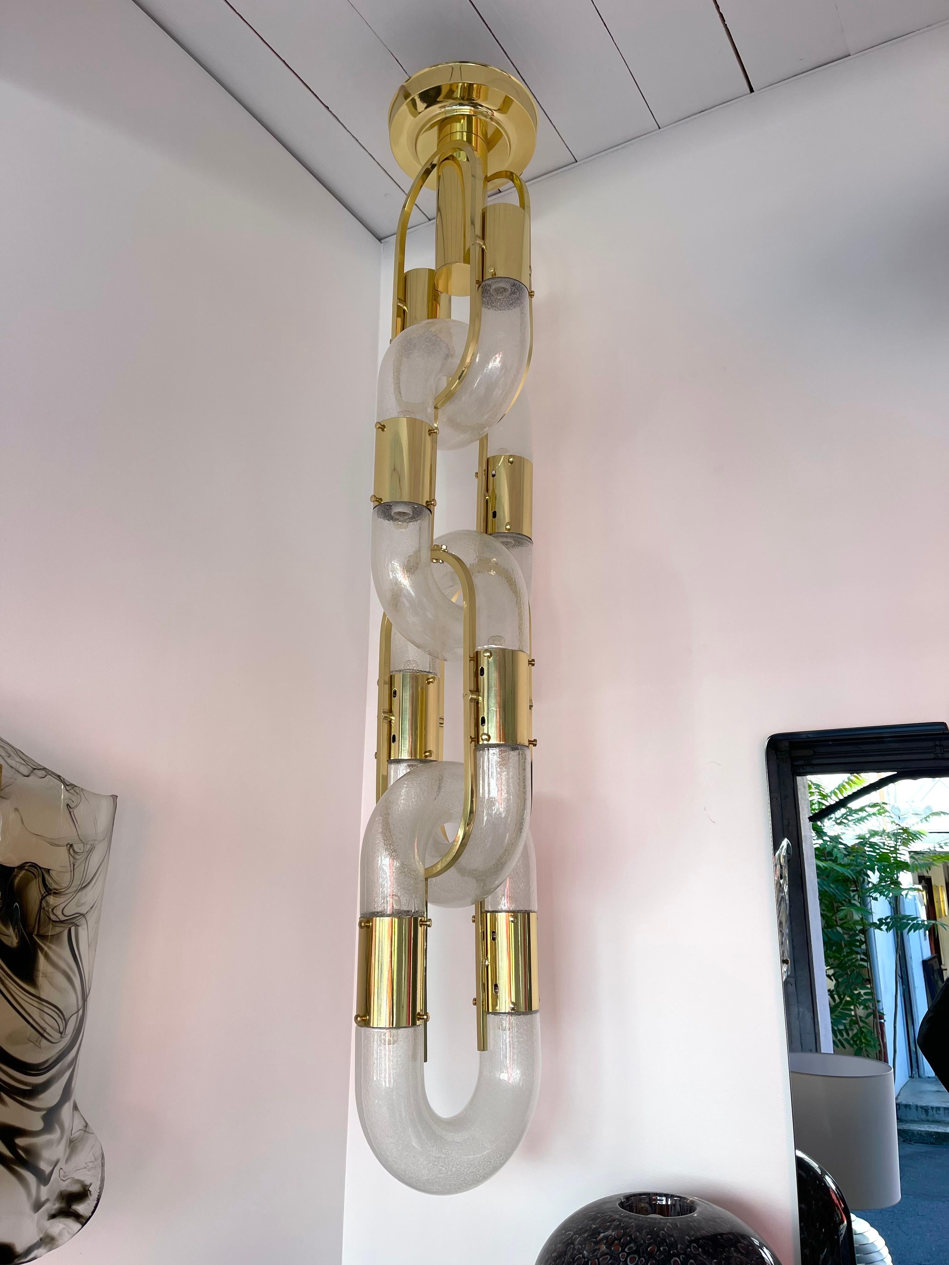 Brass Chandelier Murano Glass by Aldo Nason for Mazzega, Italy, 1970s For Sale 3