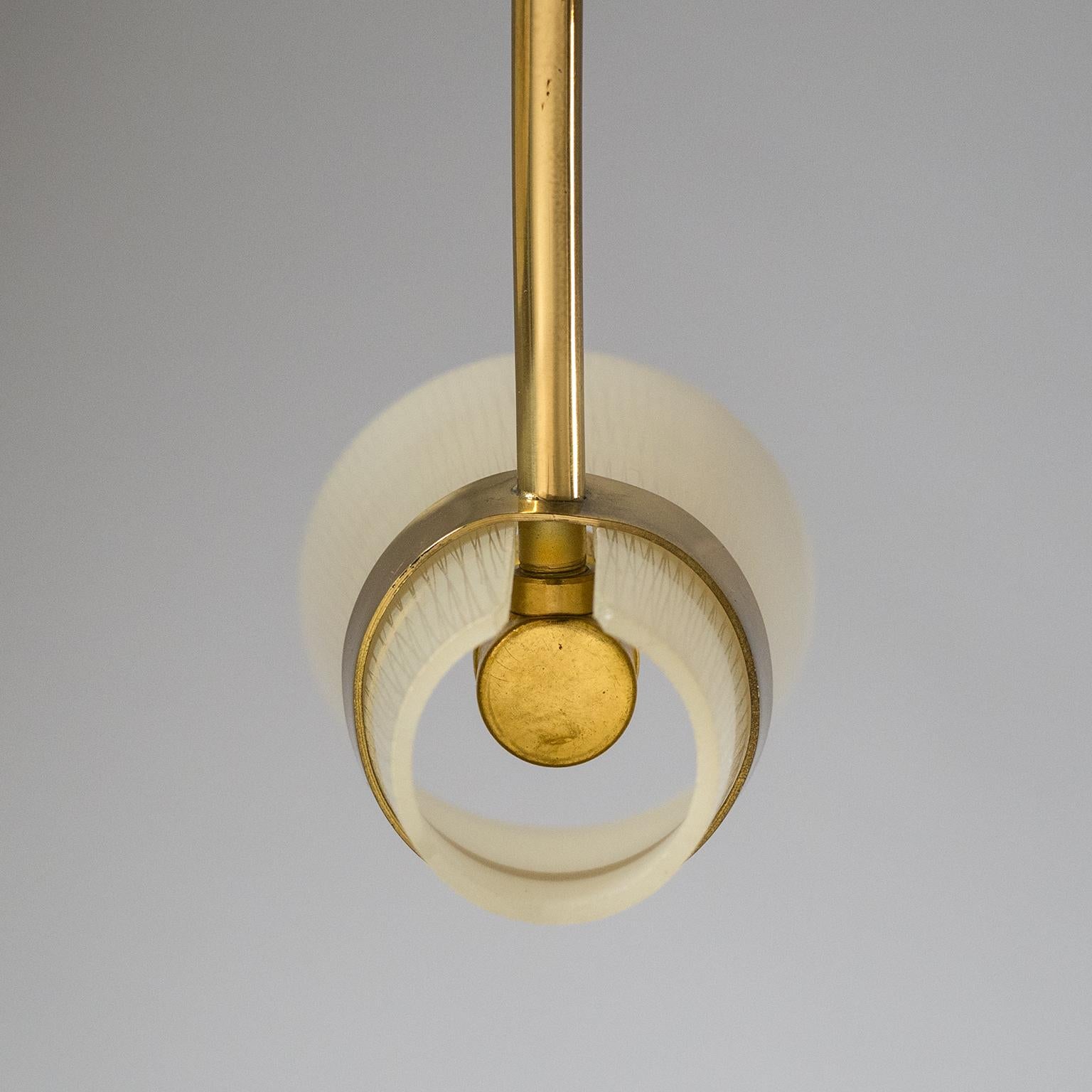 Brass Chandelier, circa 1960, Ivory Enameled Glass Shades 9