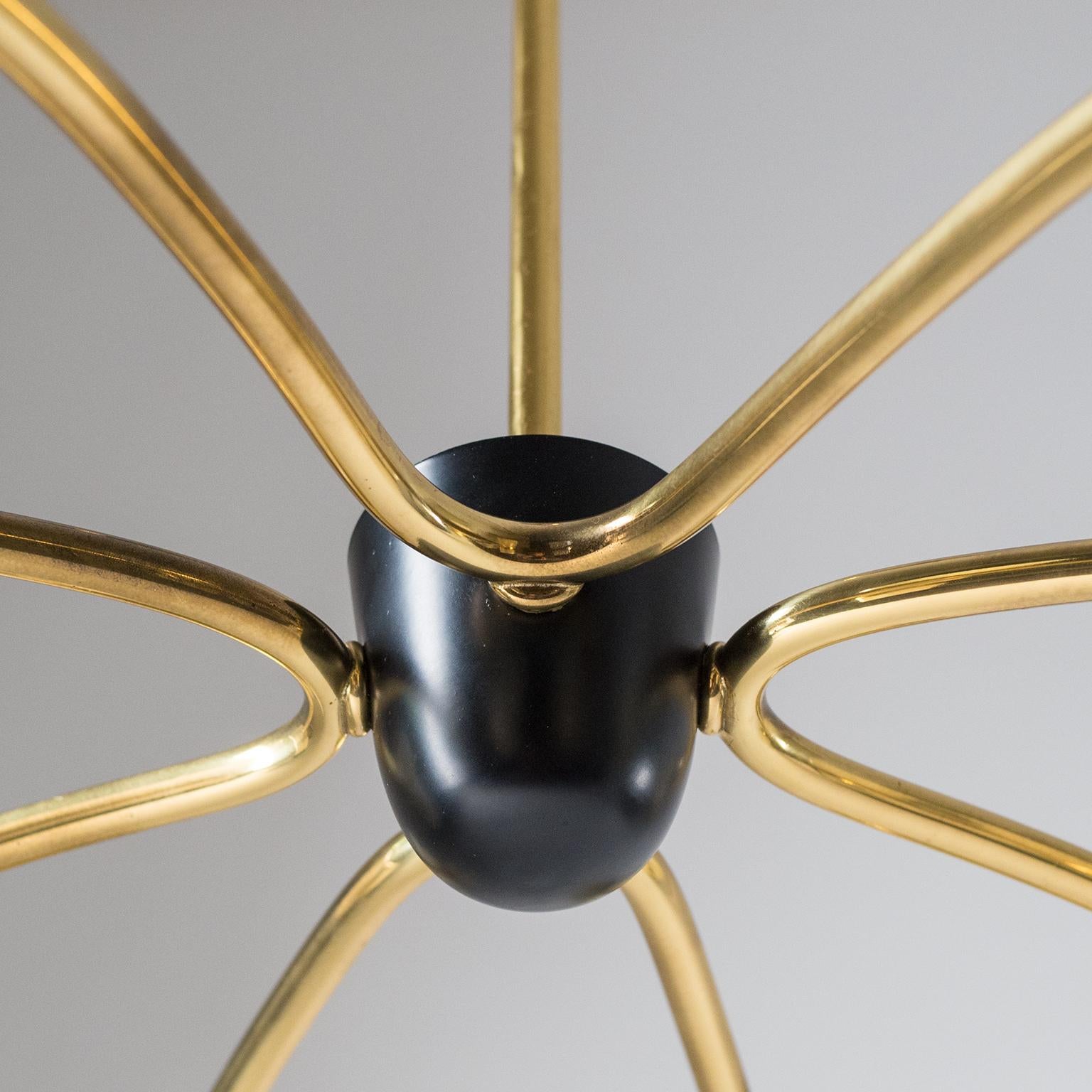 Mid-20th Century Brass Chandelier, circa 1960, Ivory Enameled Glass Shades