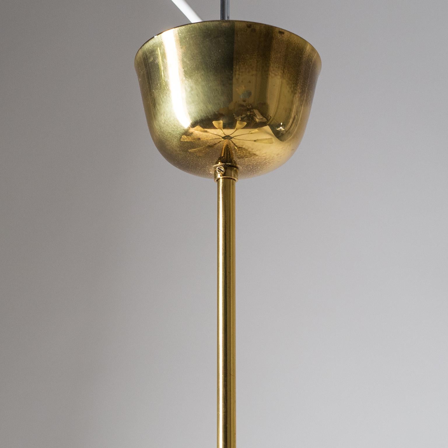 Brass Chandelier, circa 1960, Ivory Enameled Glass Shades 1