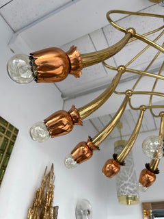 Brass Chandelier Copper Flowers, Italy, 1950s