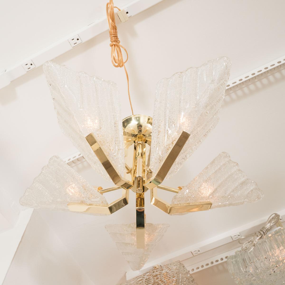 Austrian Brass Chandelier Featuring Glass Shades