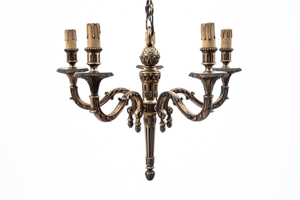 Brass Chandelier, France, circa 1920 In Good Condition For Sale In Chorzów, PL