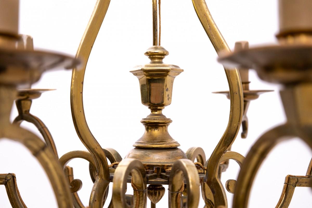 Brass chandelier, France, mid-20th century. In Good Condition In Chorzów, PL