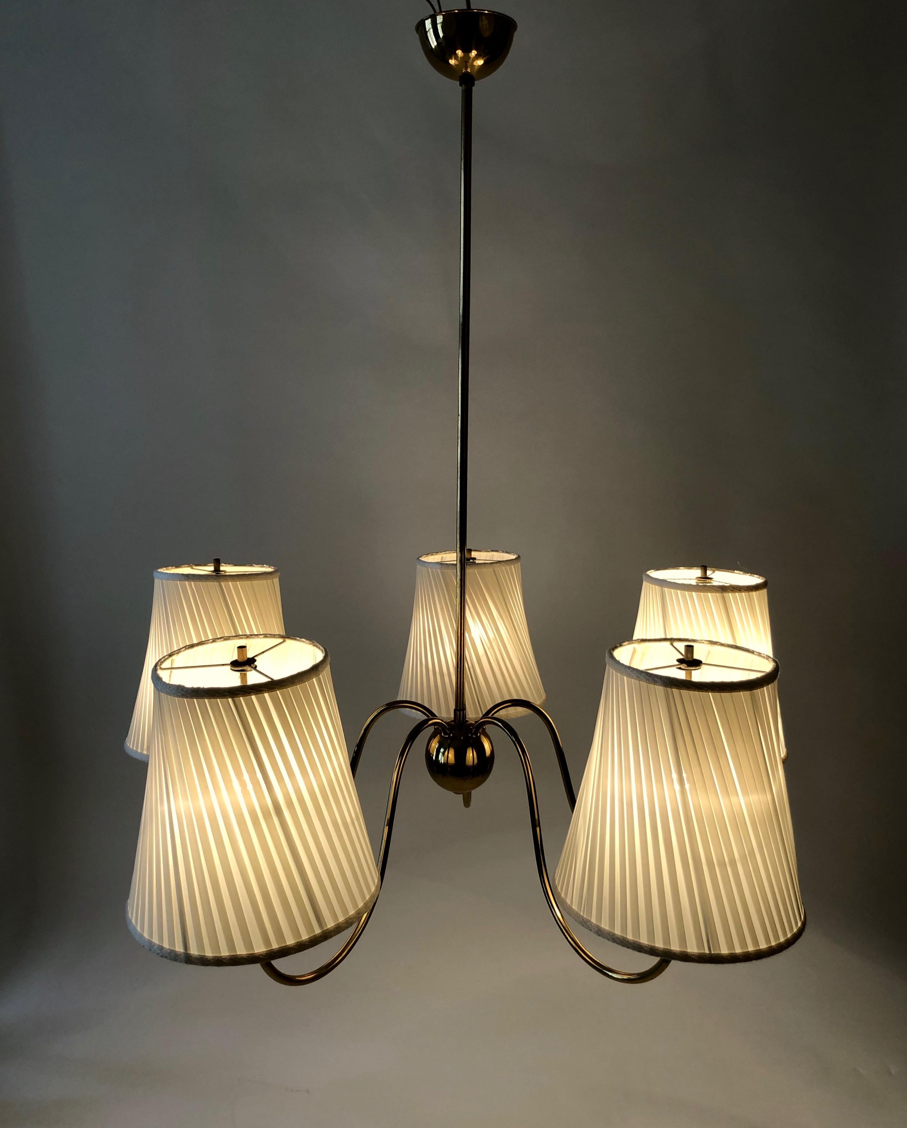 Brass Chandelier from Josef Frank with Silk Shades, Austria 5