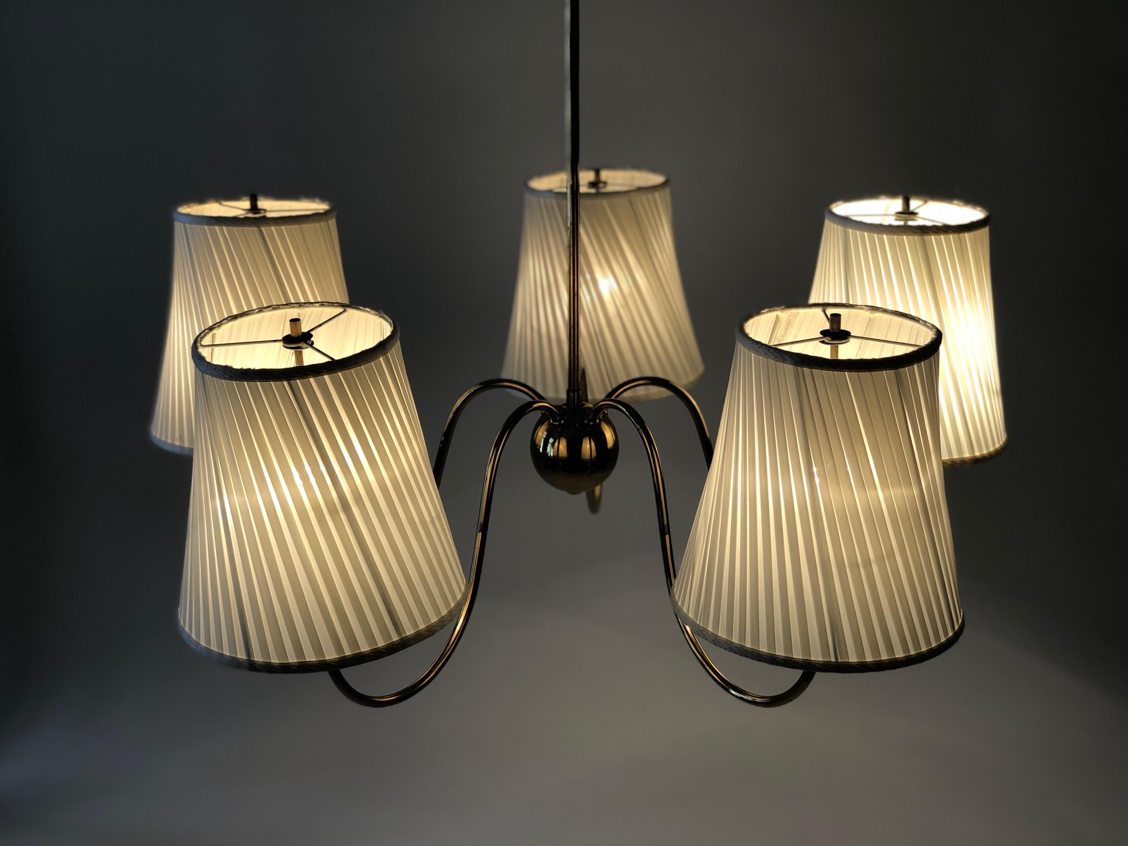Brass Chandelier from Josef Frank with Silk Shades, Austria 6