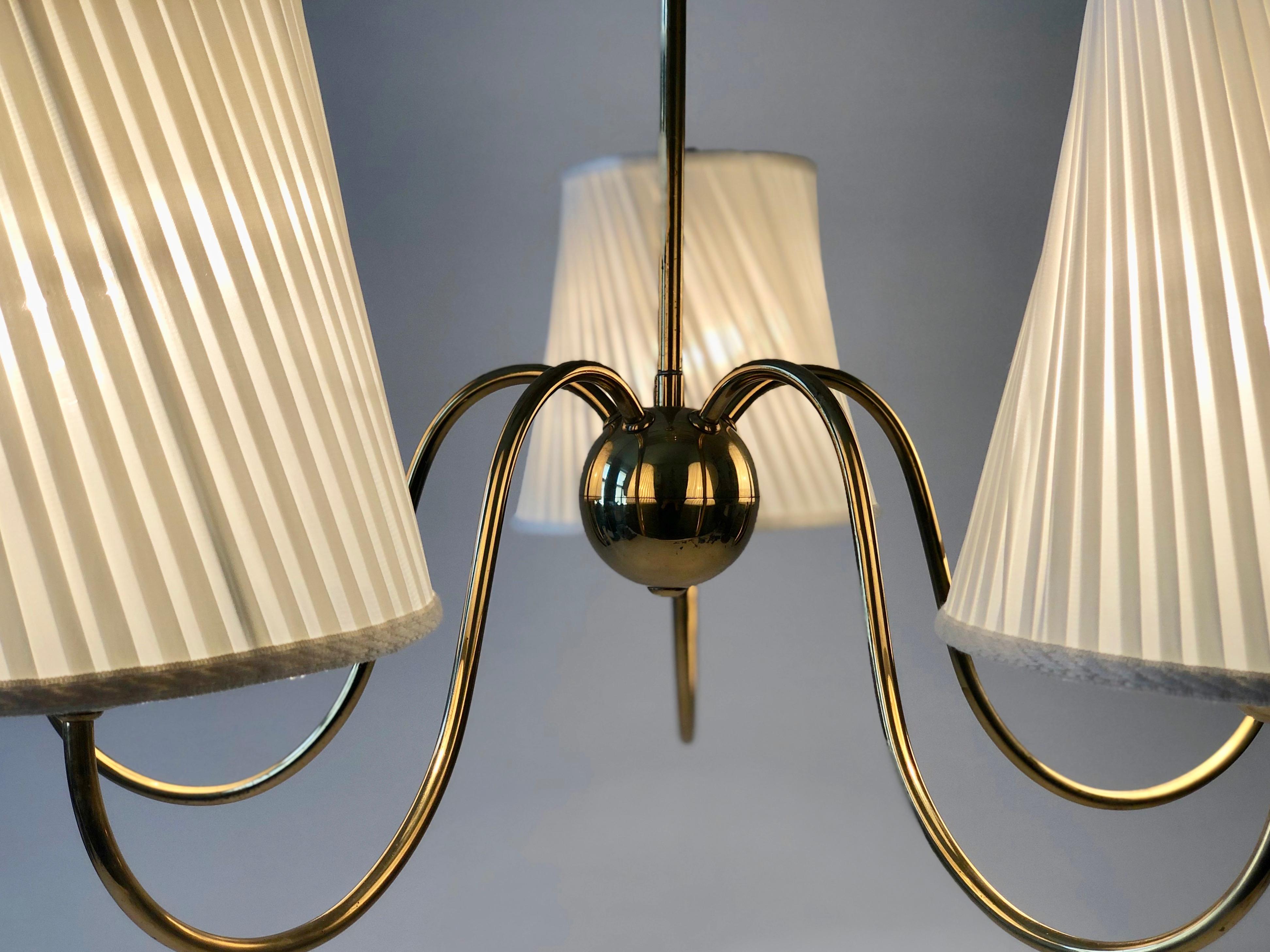 Brass Chandelier from Josef Frank with Silk Shades, Austria 8